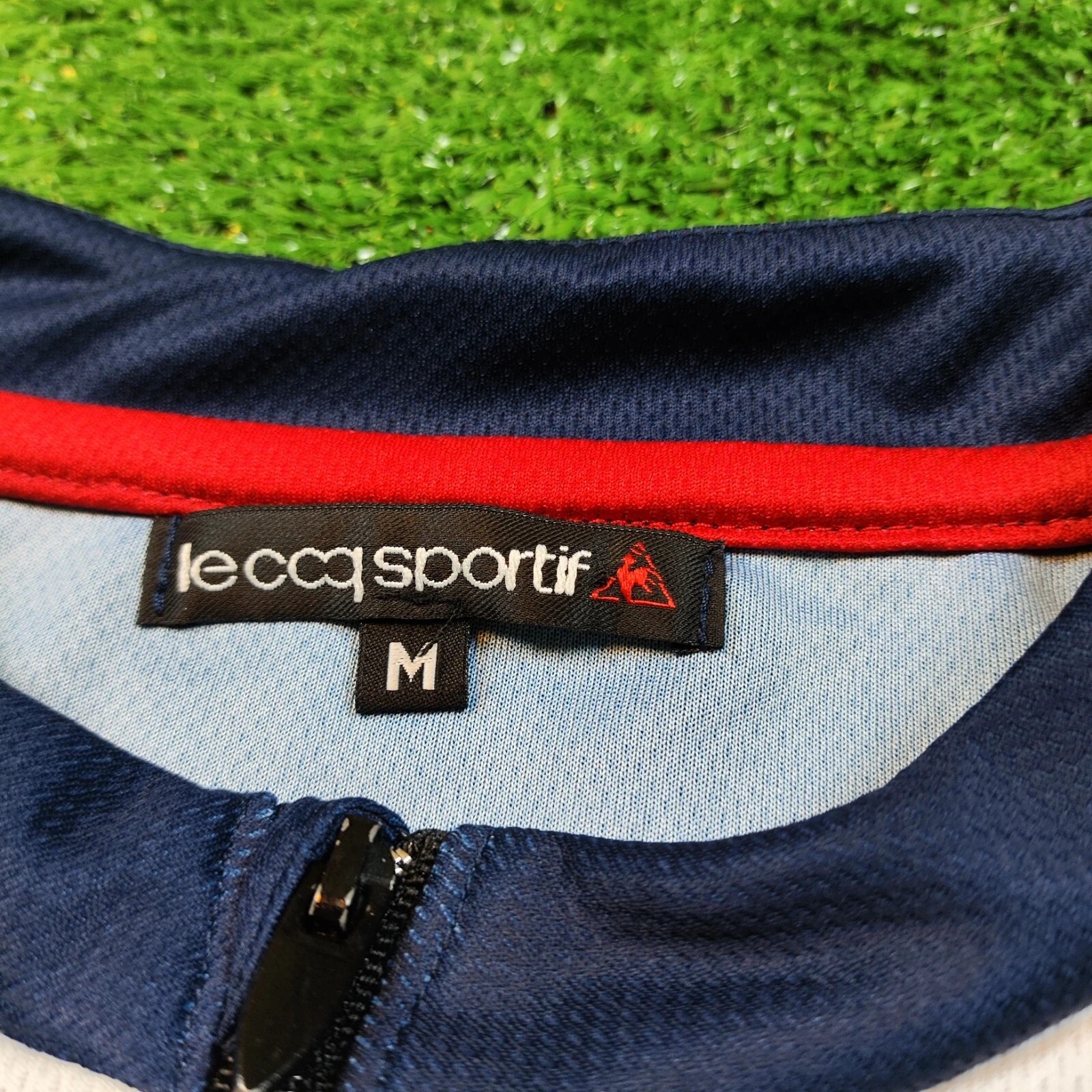 Le Coq Sportif Cycle Line Shirt Adult Medium Blue 1/4 Zip Stretch Back Pocket *