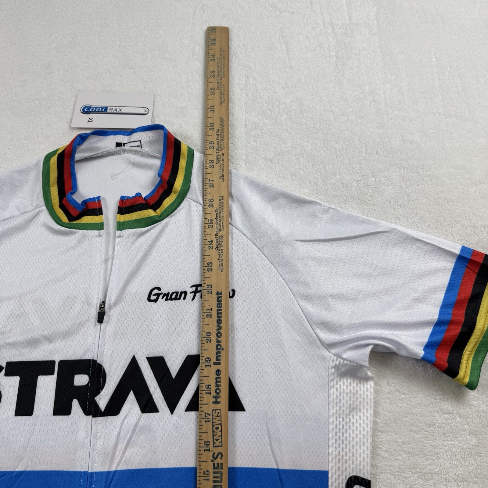 Strava Gran Fondo Cycling Jersey Shirt XL White Patch World Champion Stripes