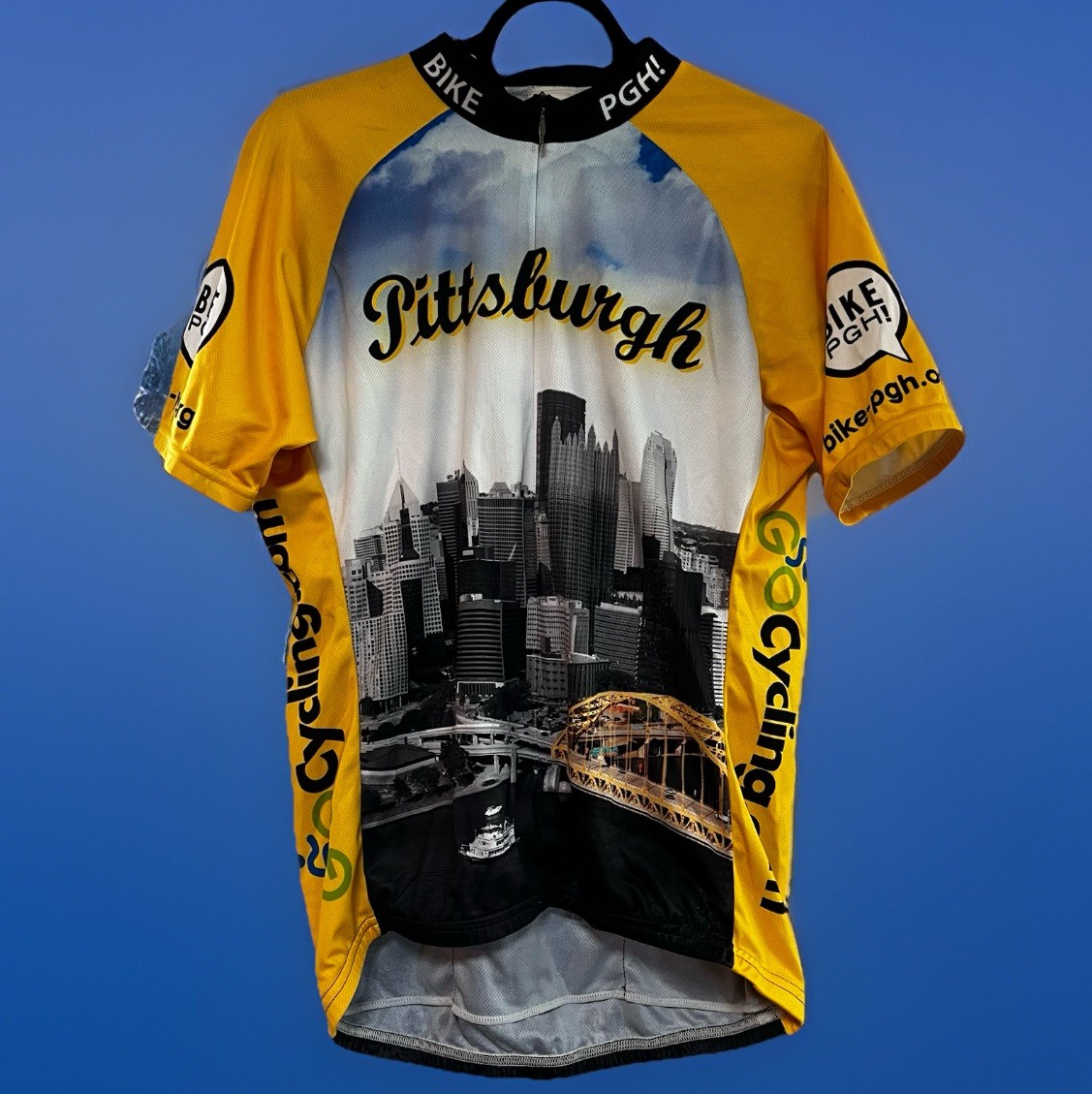 Large Pittsburgh Skyline Cycling Bike Jersey Biking Top Bicycle Shirt Men’s Size