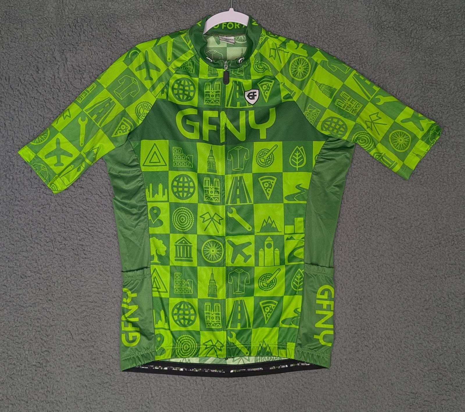 GFNY Gran Fondo New York Cycling Jersey XL Green Short Sleeve Zip 5 Pocket NWOT