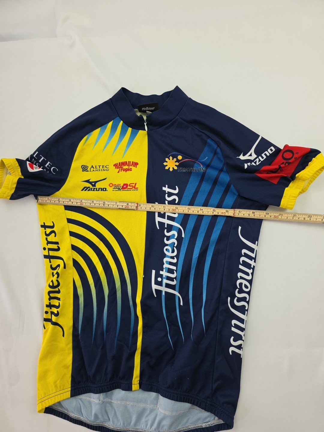 F2P Cycling Sponsored Jersey Large Blue Yellow Mizuno Fitness First