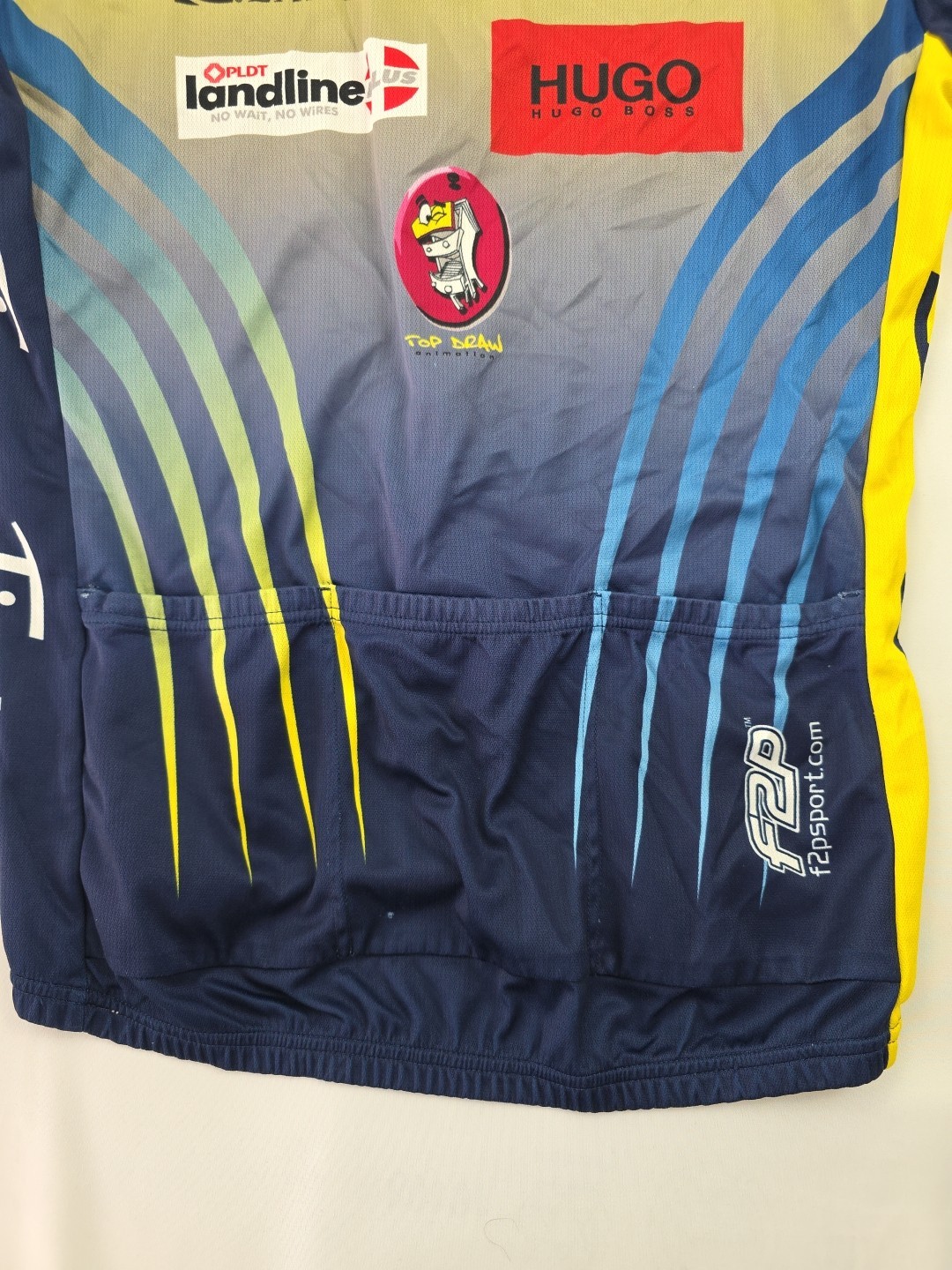 F2P Cycling Sponsored Jersey Large Blue Yellow Mizuno Fitness First