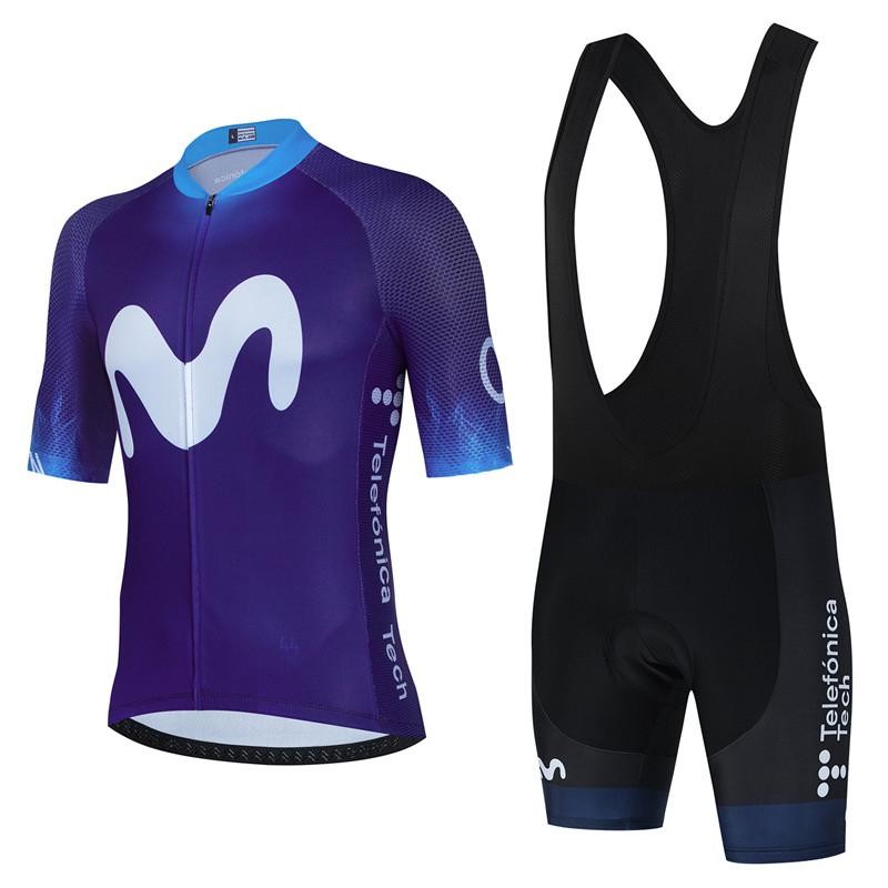 Movistar Spain Cycling Jersey Set Men Short Sleeve Anti-UV Summer Bike Wear