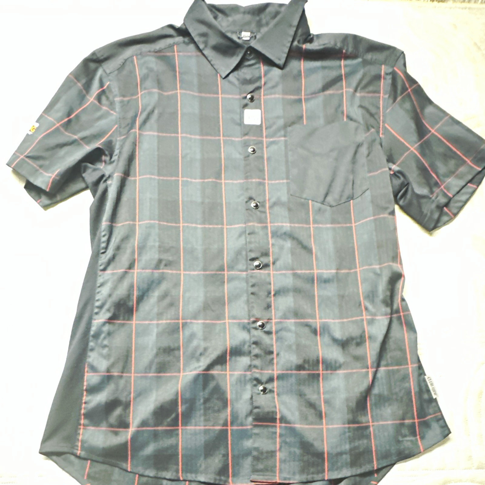 Club Ride Men’s M Black/Red Plaid Short Sleeve Button-Up Cycling Shirt Pockets