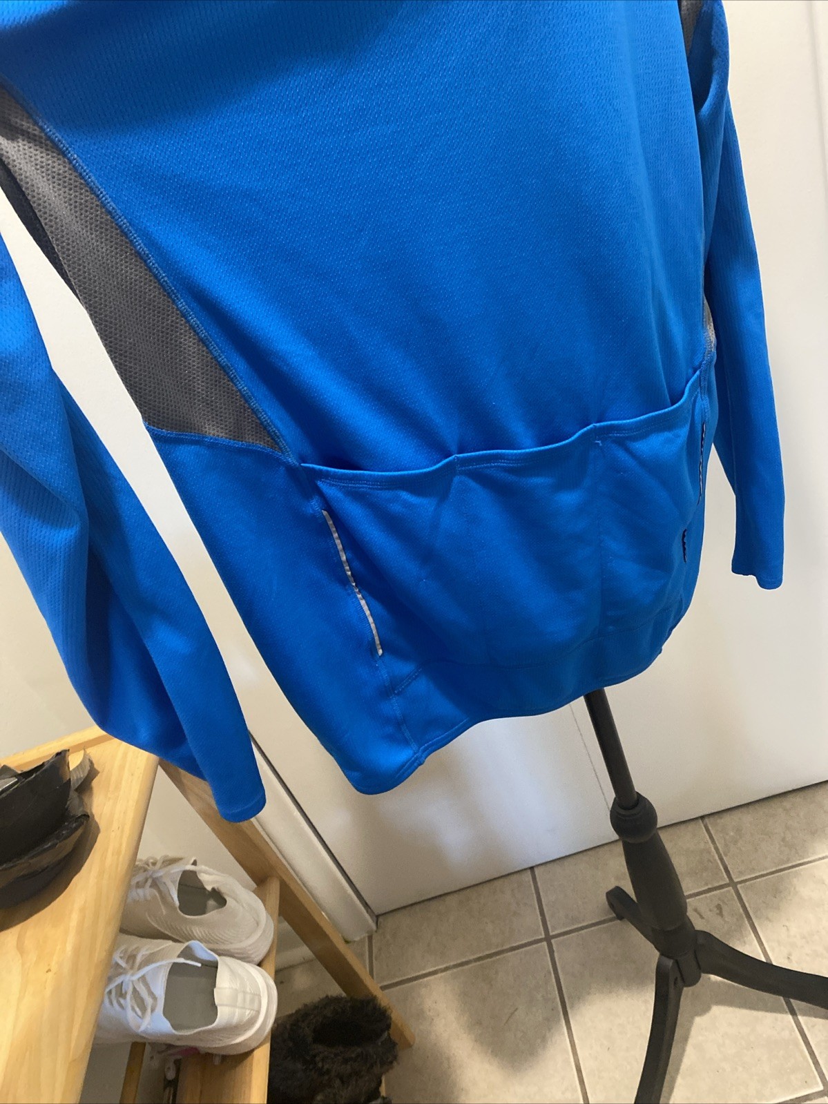 TRAYL Cycling Jersey XL Blue Gray Quarter Zip Long Sleeve MTB Road Bike Pocket