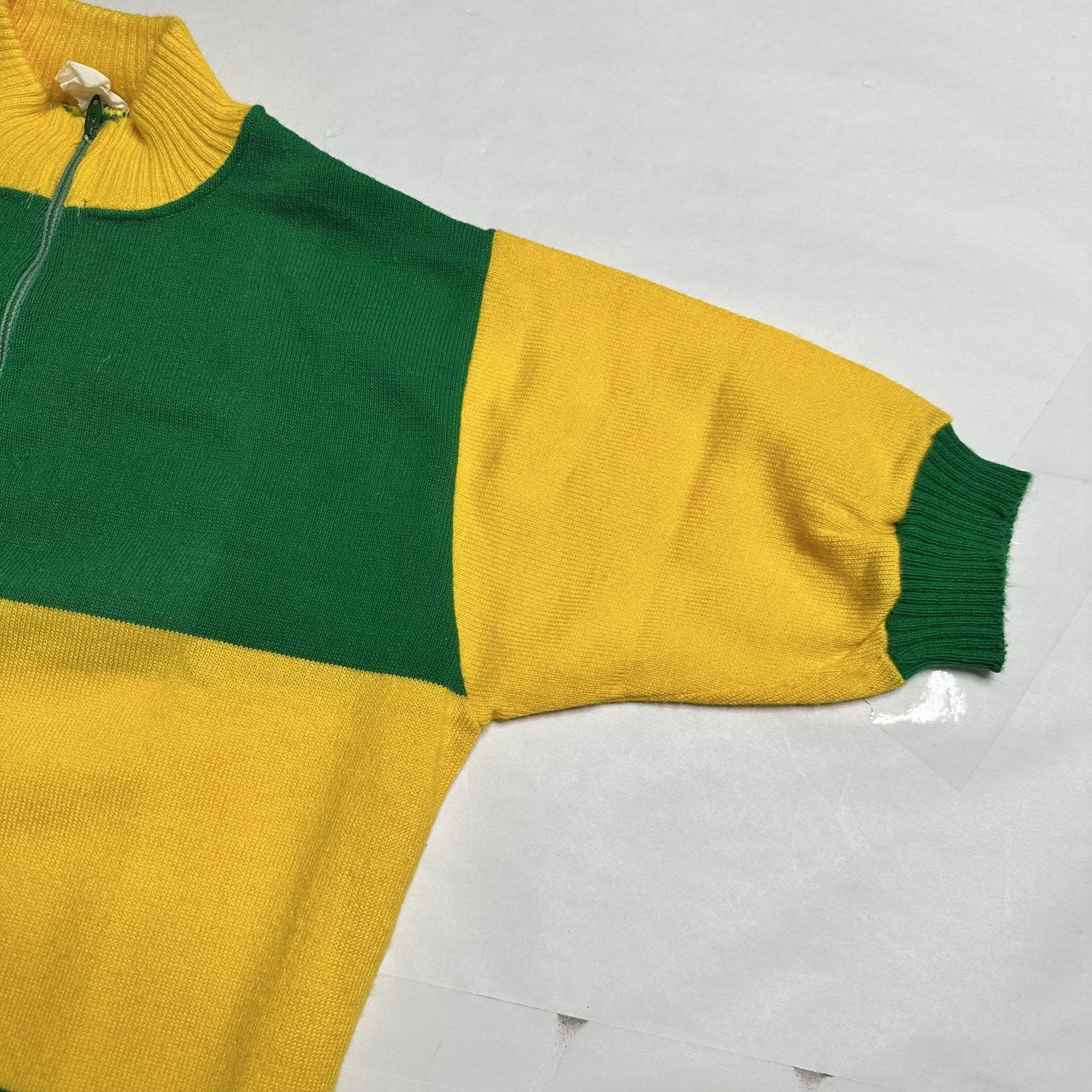 Vintage Wool Blend Cycling Jersey – Medium (Chest 32) Green Yellow