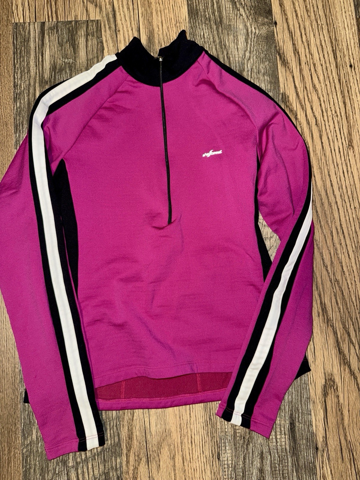 Shebeest Women’s Cycling Jersey Pink Black White Long Sleeve M 1/4 Zip Pockets