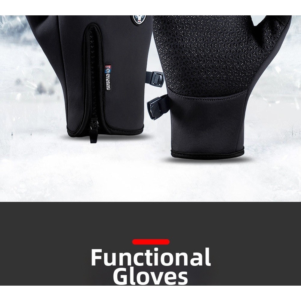 Unisex Fleece Lined Cycling Gloves Waterproof Windproof Screen Compatible Use