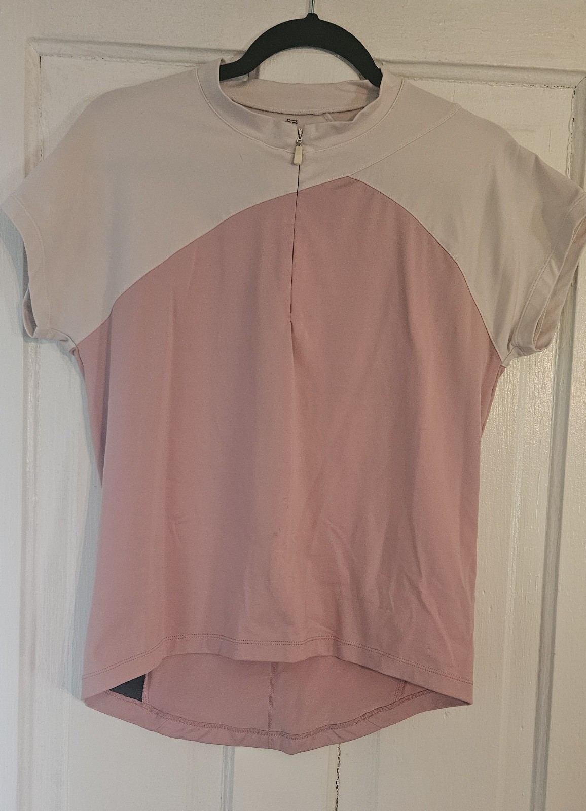 Fox Women’s Cycling Jersey Pink White Short Sleeve 1/4 zip neck, Size L