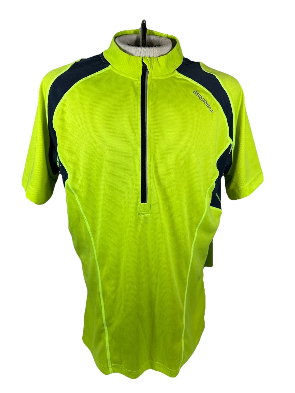 Bergrisar Cycling Jersey Mens L Neon Yellow-Green 1/2 Zip Short Sleeve Bike