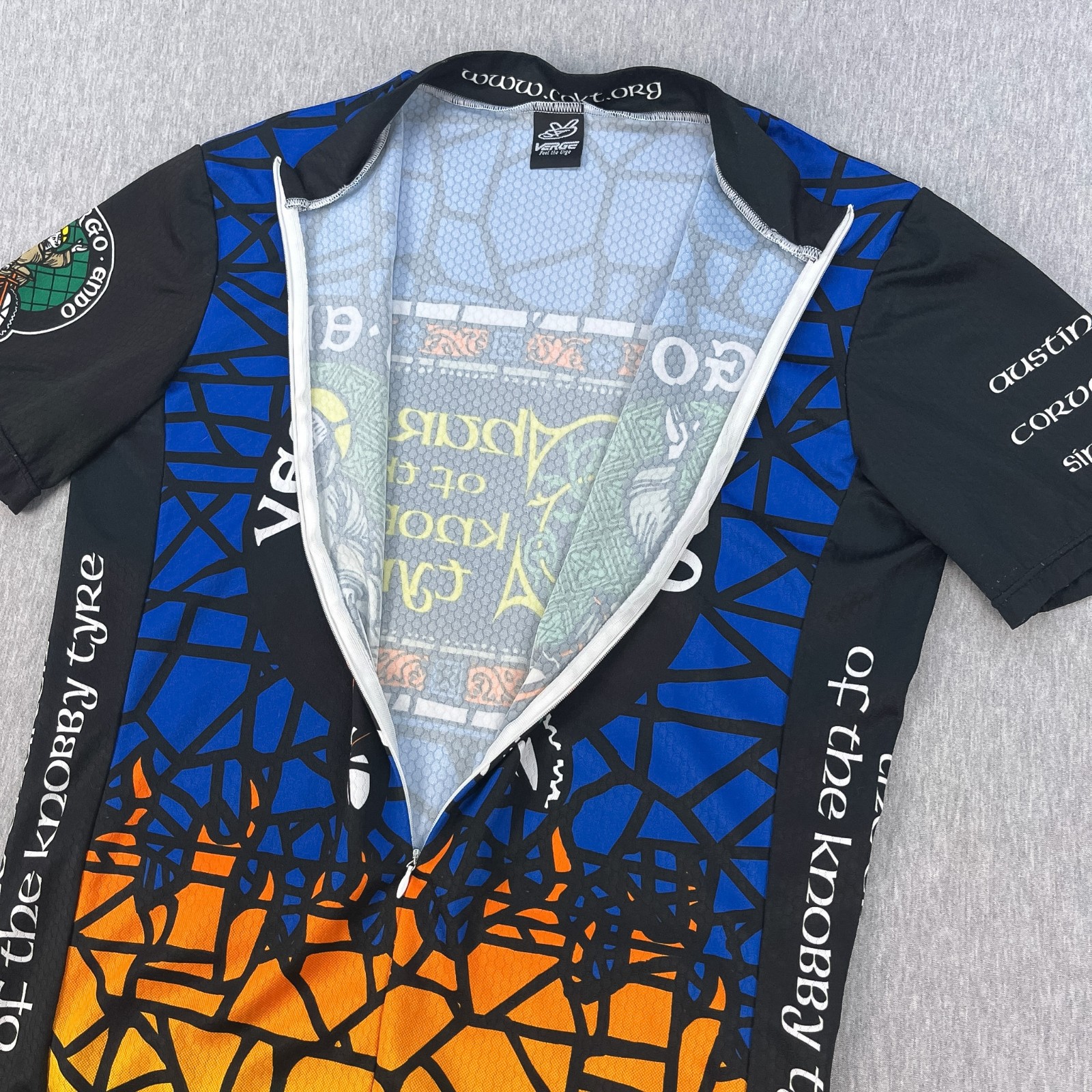 Verge Church Of The Knobby Tyre Cycling Jersey Mens 2XL Blue 3/4 Zip Pockets