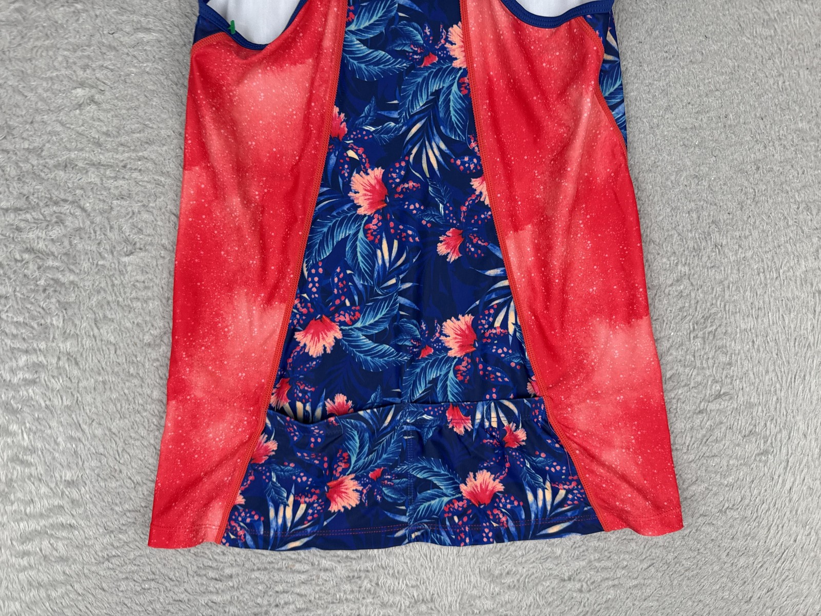 Tri Sirena Tank Top Womens Large Blue Floral Racerback Cycling Jersey Pockets