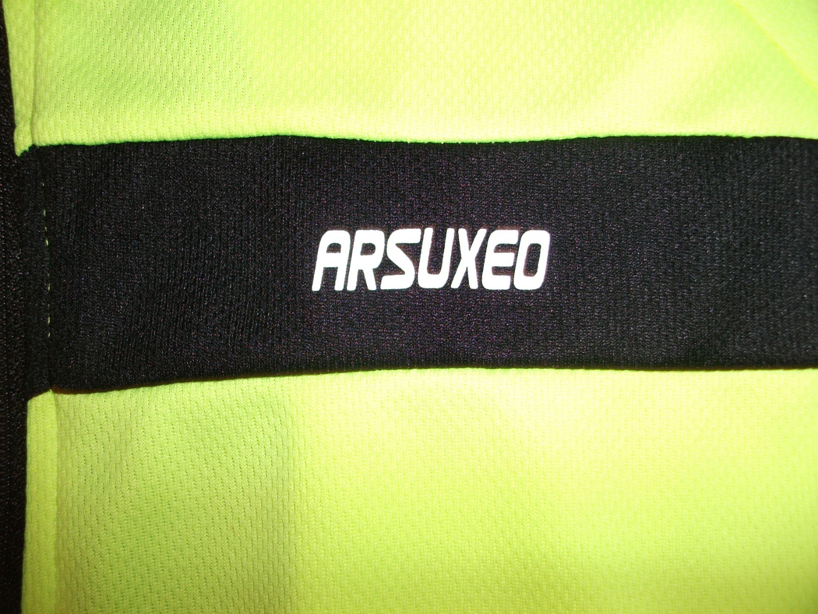 Arsuxeo Men’s Cycling Jersey Hi-Vis Neon Yellow Full Zip Size Medium Zip Pocket