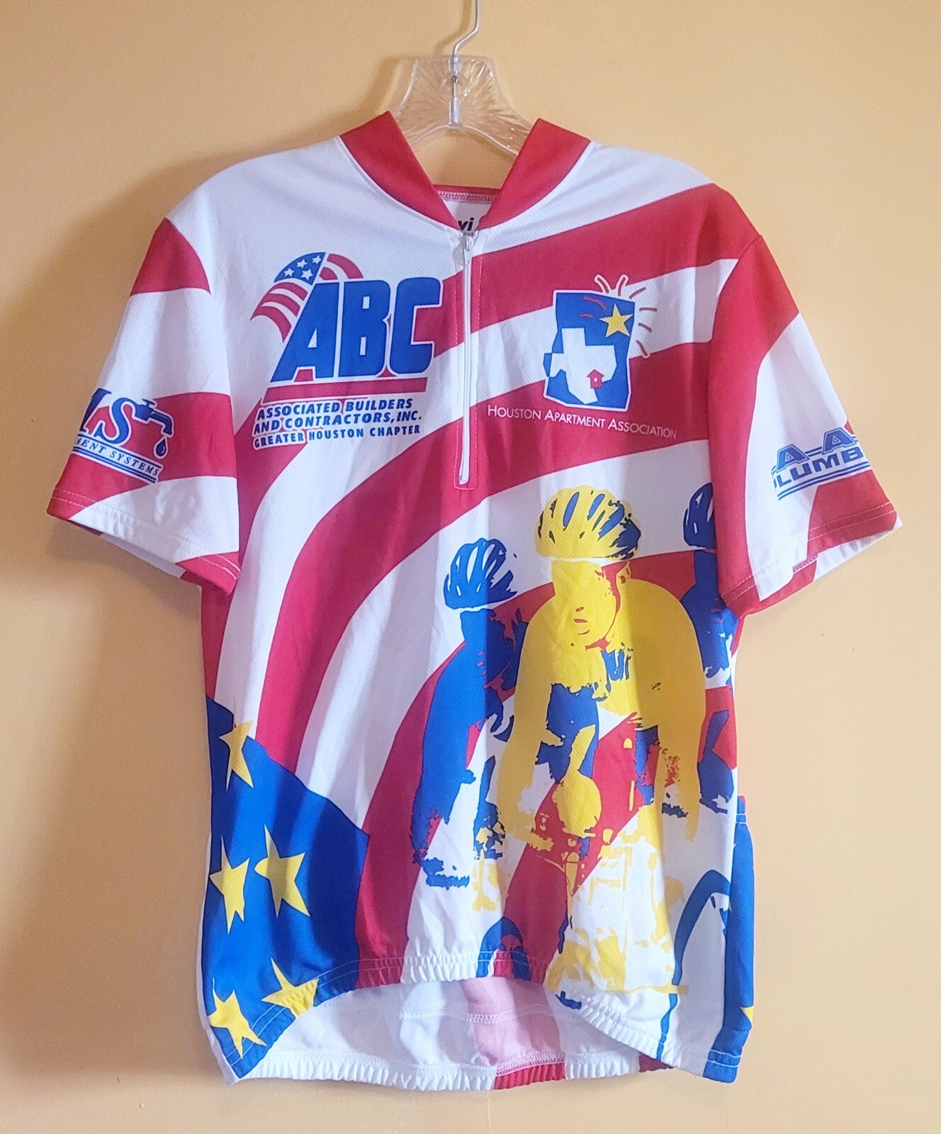 Red White Blue Cyclists Revi USA Cycling Jersey Large 1/4 Zip Pocket Free Shipp.