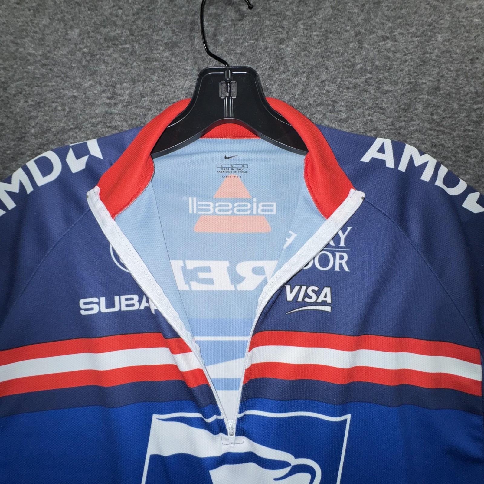 Nike USPS Trek Team Cycling Jersey Mens Large 1/4 Zip Blue Made In Italy