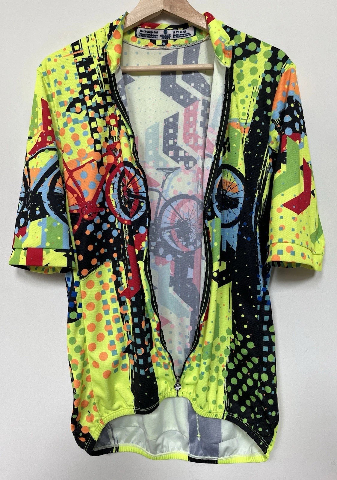 Aero Tech Designs Cycling Jersey Shirt XL Abstract Bright Back Pockets Full Zip