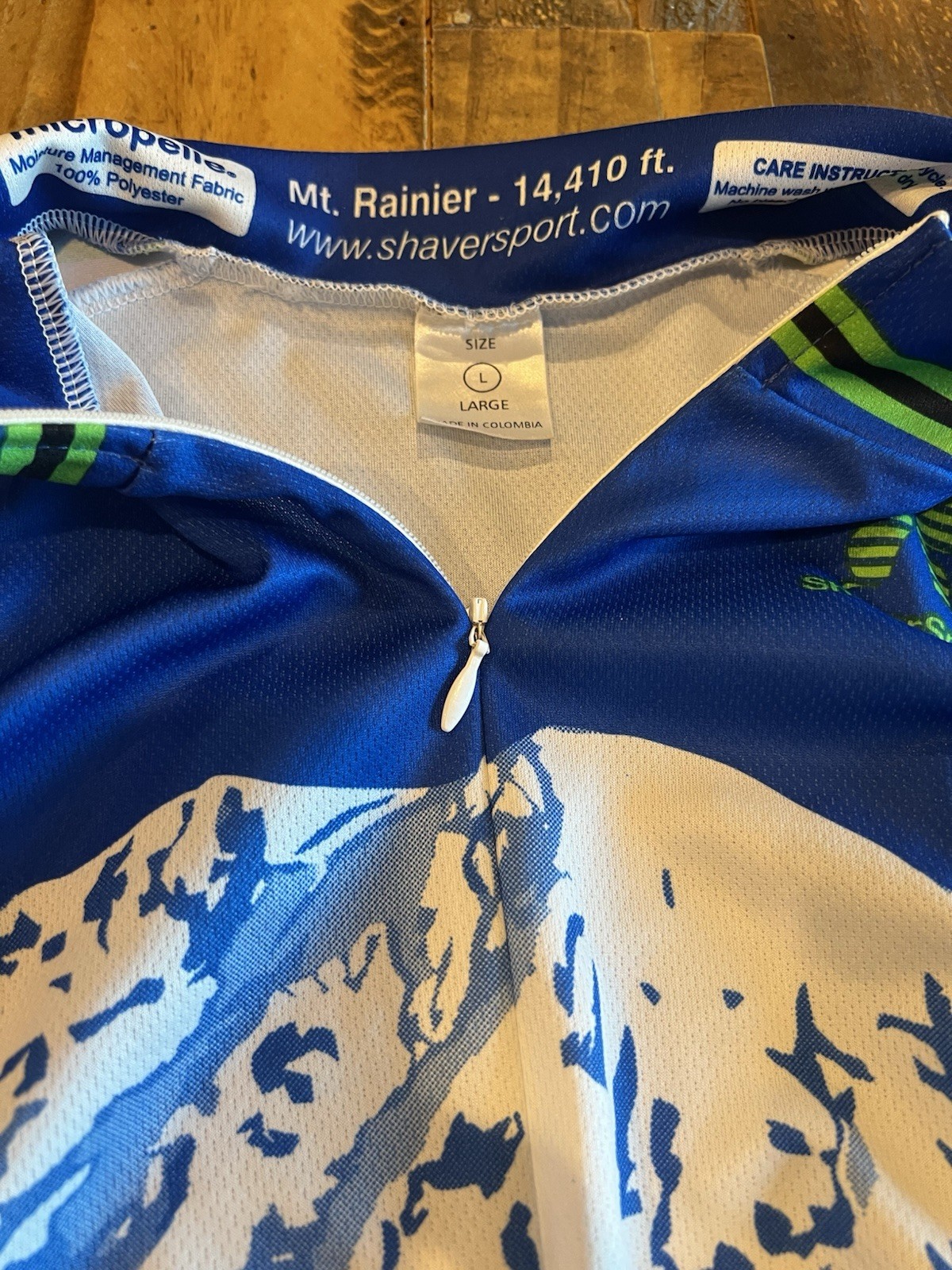 Mt Rainier Washington Cycling Jersey Large ShaverSport Full Zip Bike Shirt Blue
