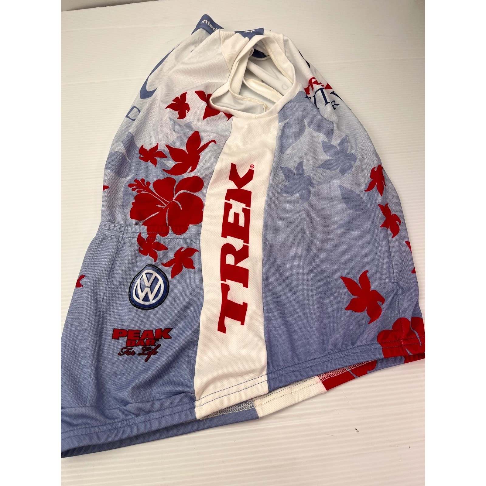 Trek Cycling Jersey Womens Large Blue Floral Sleeveless Race Raglan Excellent