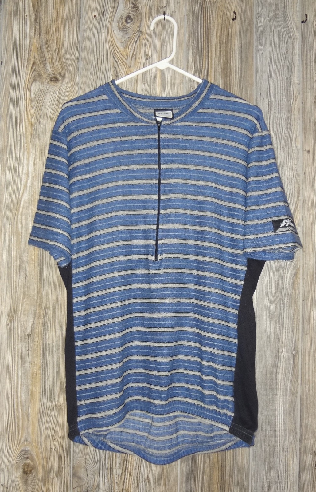 Vintage 90s Y2K No Fear Blue Knit Cycling Jersey SZ L USA Made 1/2 Zip Racing