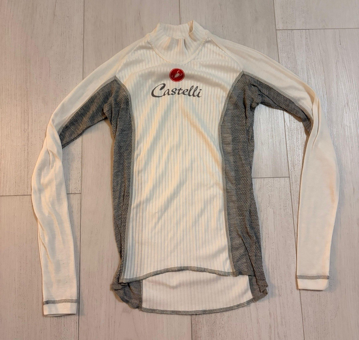 Castelli Rosso Corsa Long Sleeve Cycling Base Layer Shirt Sz S White Gray Logo