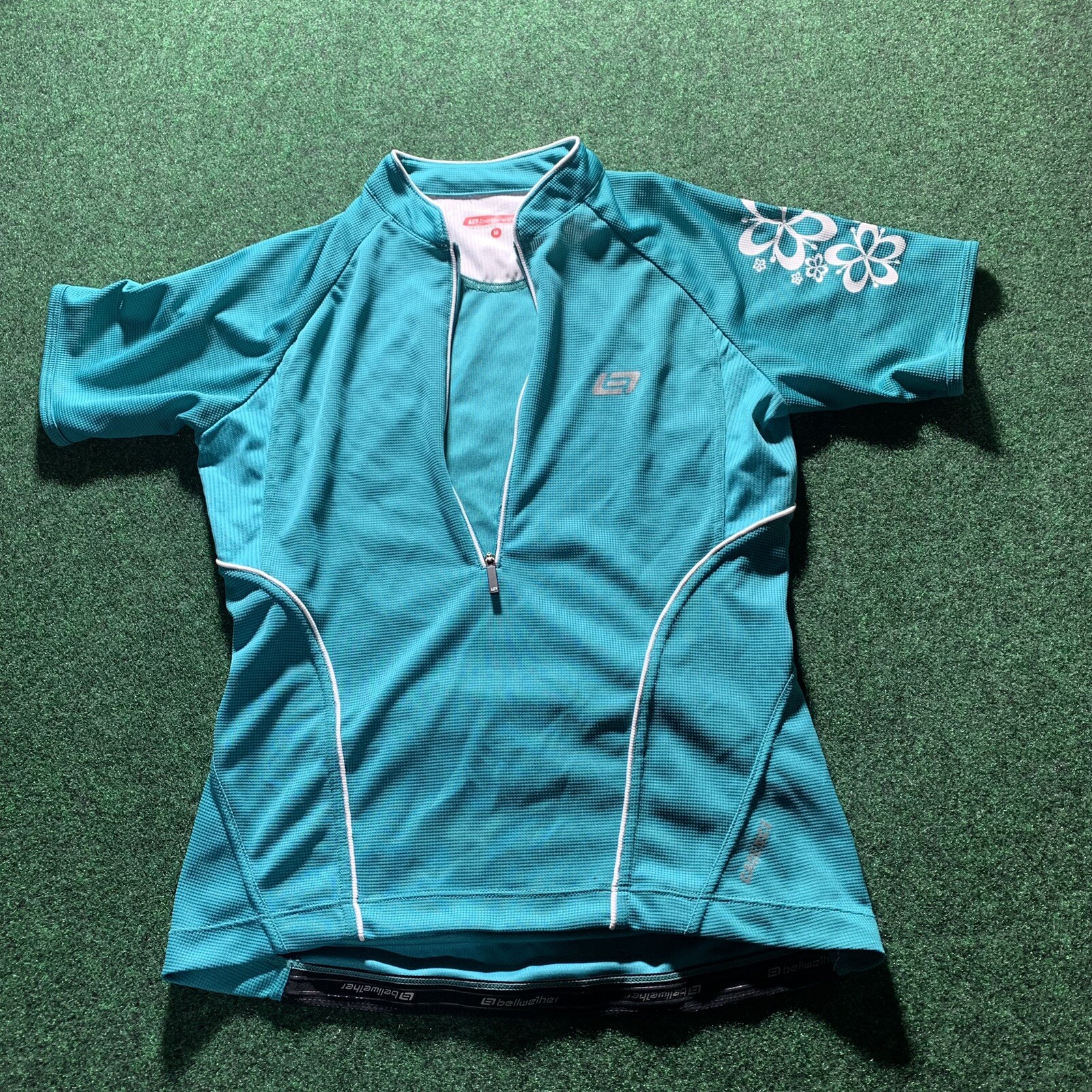 Bellwether Cycling Jersey Women’s Med Cadence Teal White Floral Zip active shirt