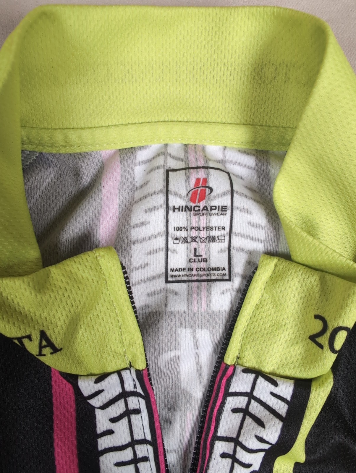 Hincapie Sportswear Mens L Bicycles Cycling Jersey Pink Black Yellow Full Zip