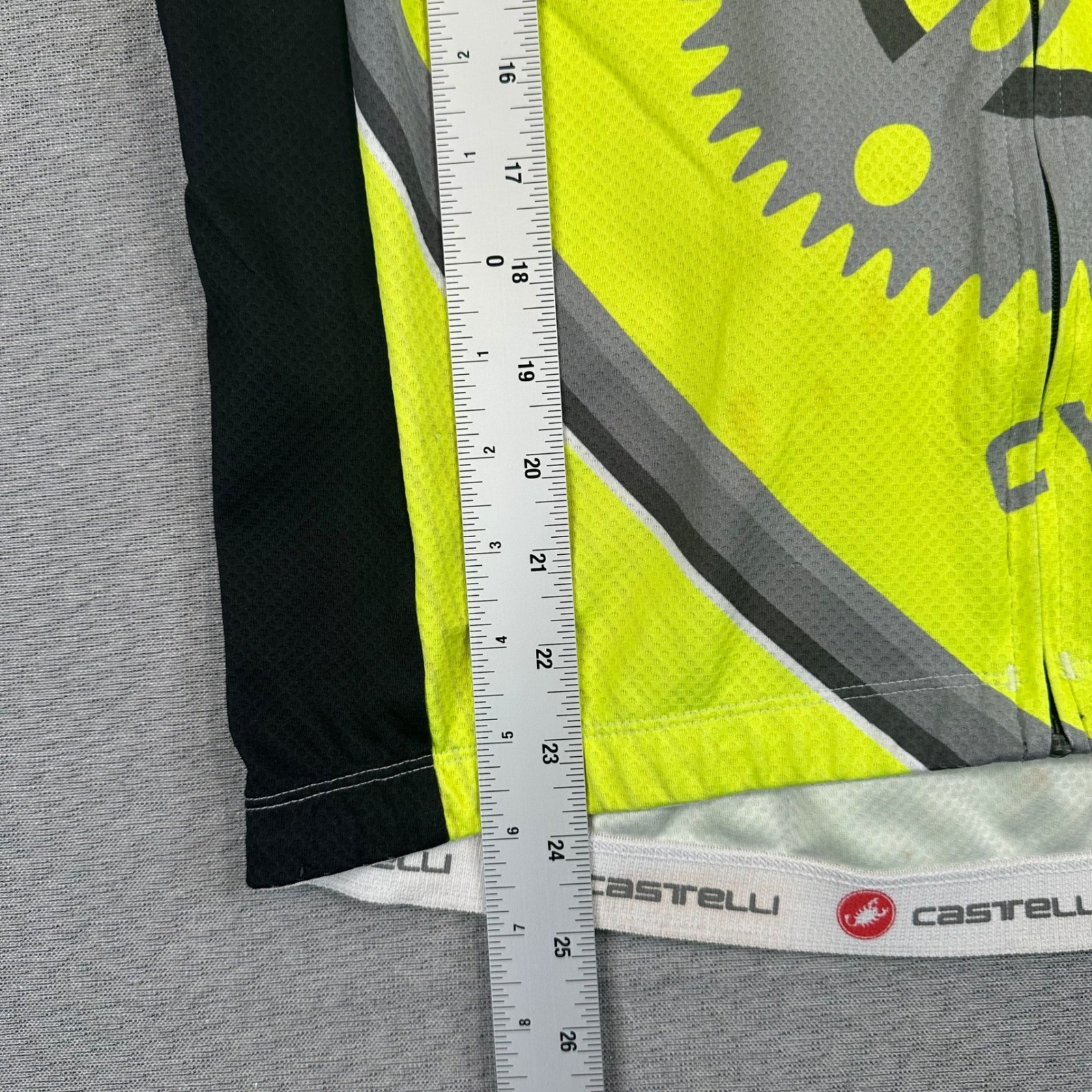 Castelli Cadence Cyclery Cycling Jersey Mens Large Neon Yellow Grey Full Zip