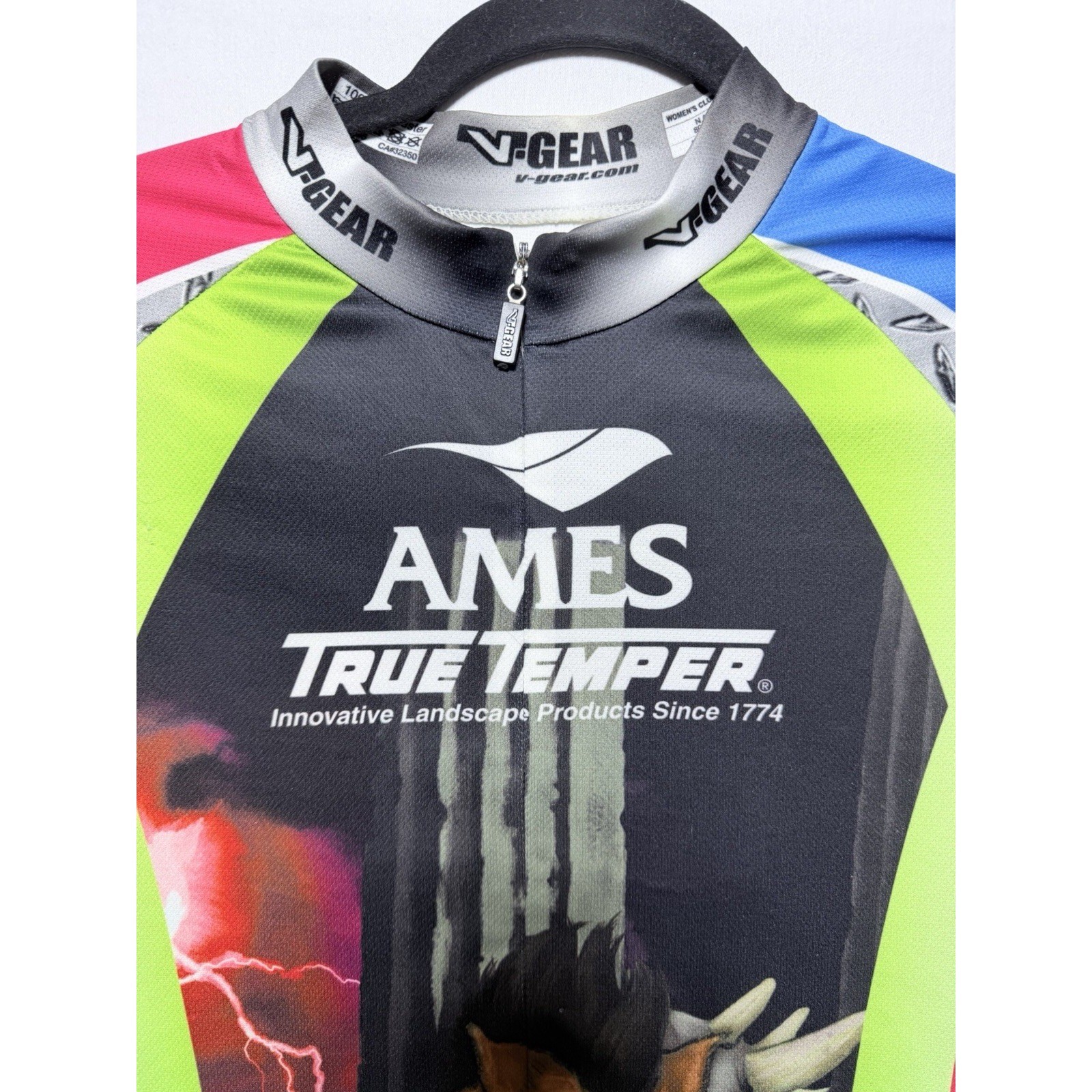 V-Gear Cycling Jersey Women L Multi Color Ames True Temper Graphic Boar