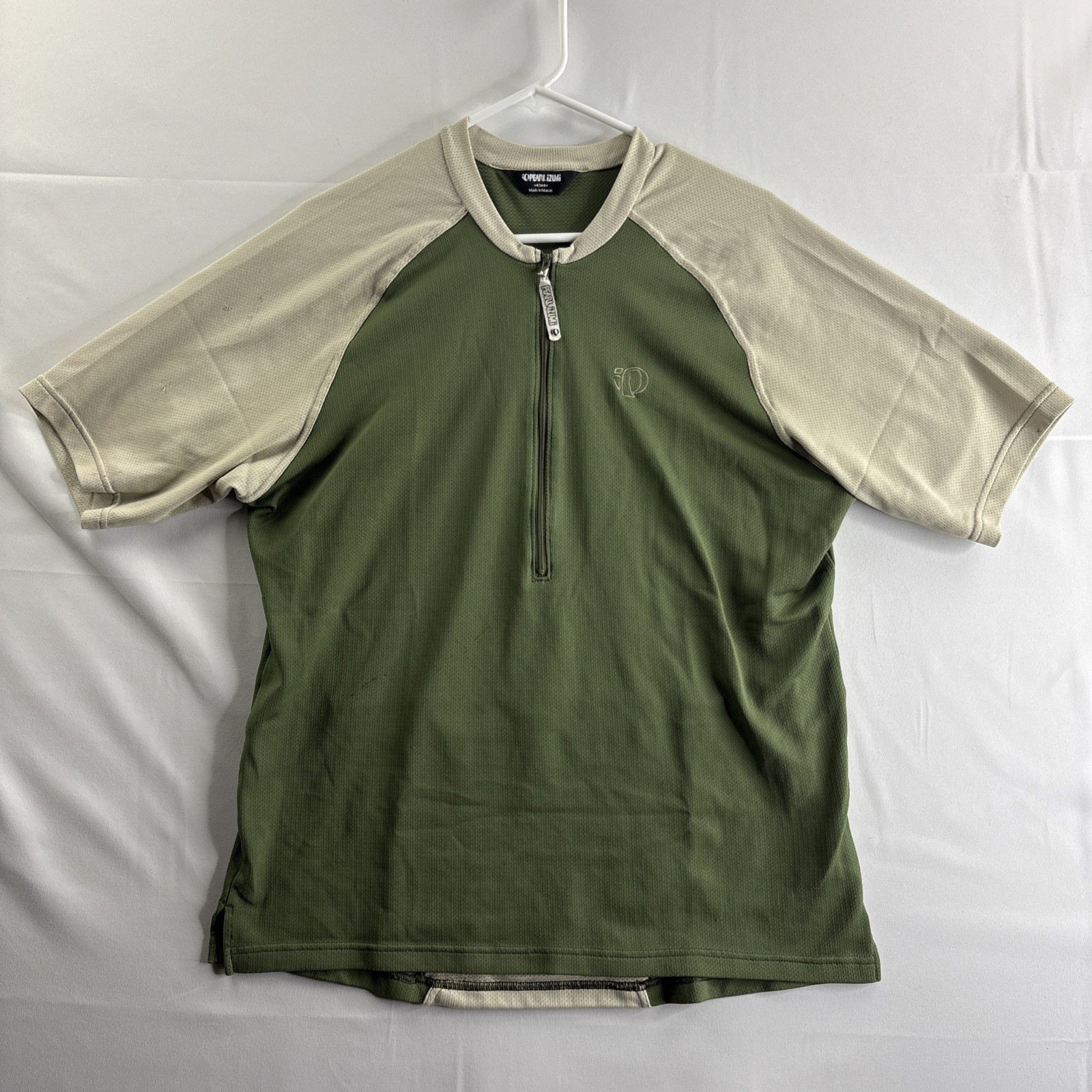 Pearl Izumi Men’s Medium Green Tan 1/4 Zip S/S Mountain Gravel Biking Jersey