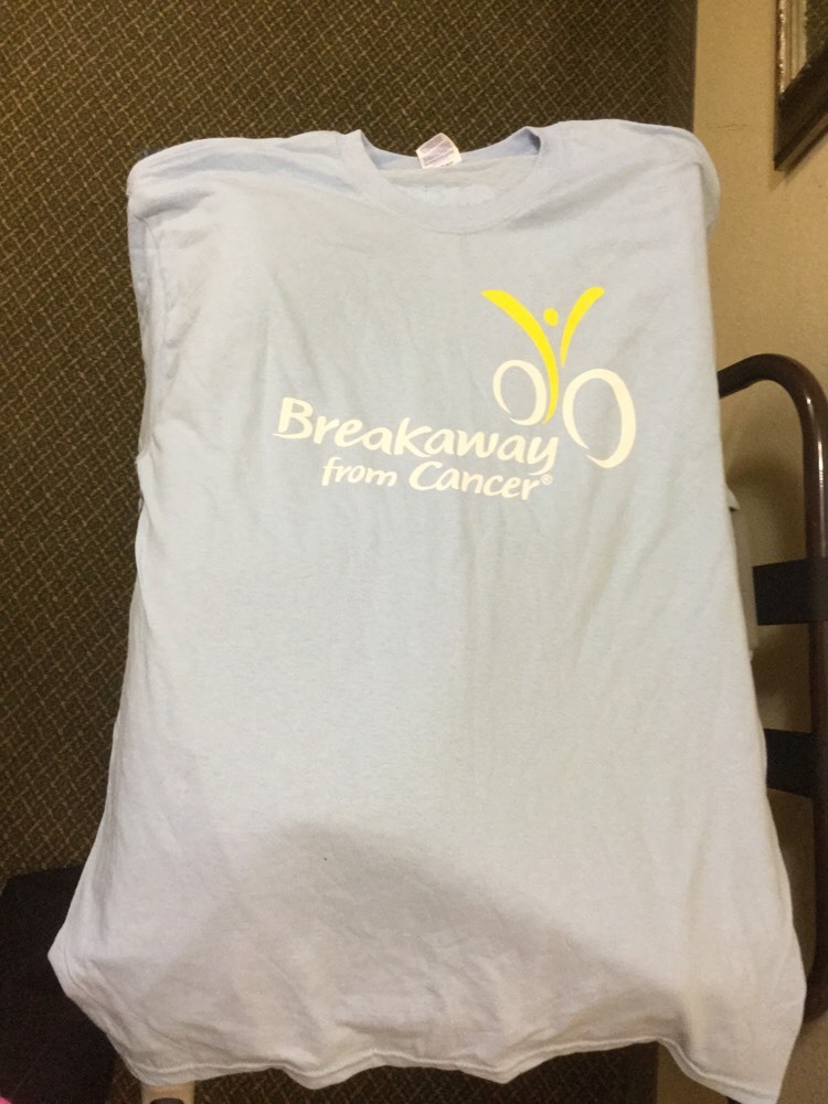 Breakaway From Cancer Women’s Amgen Light Blue Shirt & Wristband Bracelet