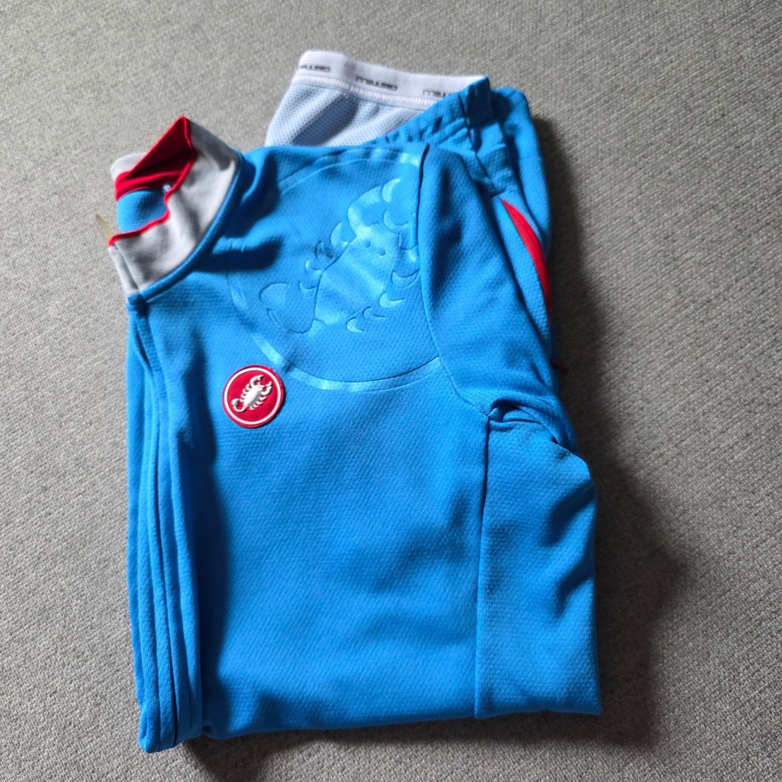 Castelli Blue Short Sleeve Cycling Jersey Full Zip Road Bike Scorpion Logo Mens