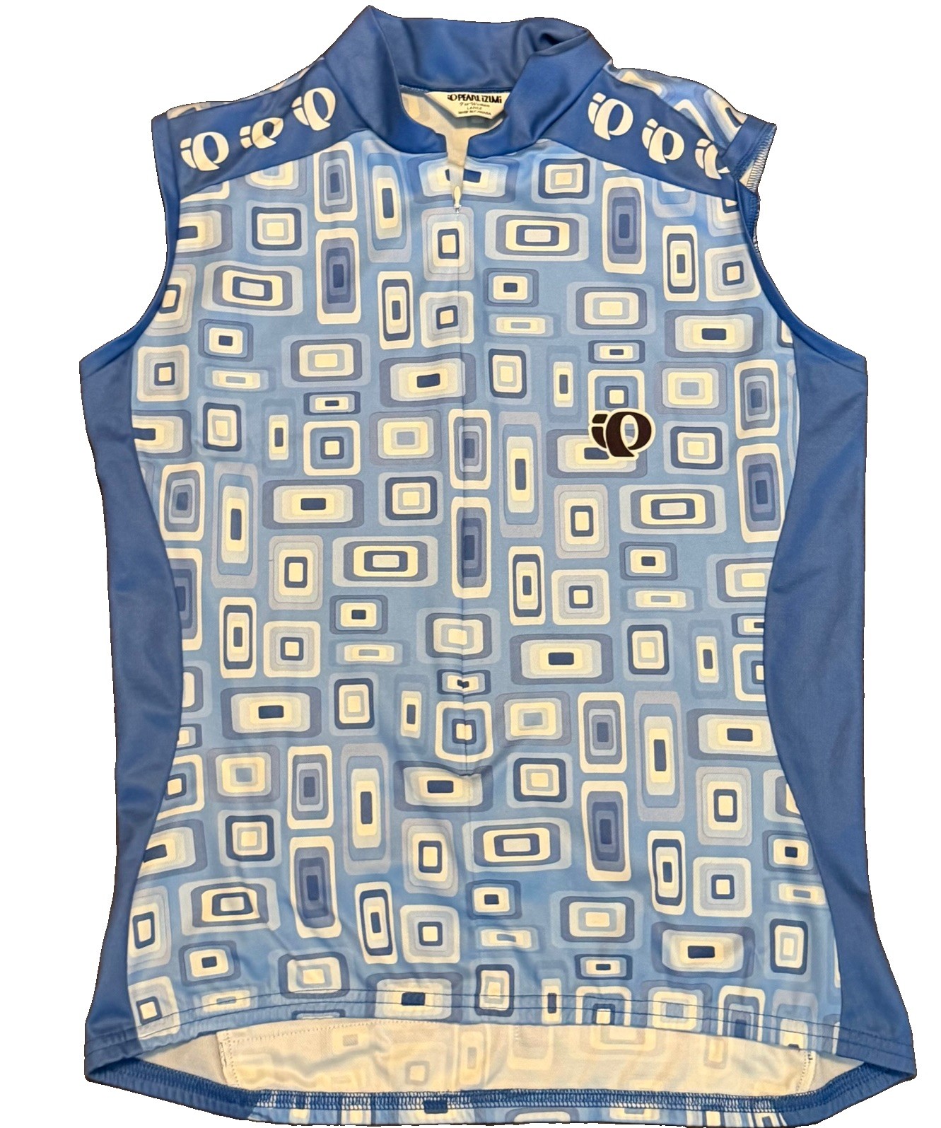 Vintage PEARL iZUMI Sleeveless 3/4 Zip Cycling Jersey Womens Large Blue Geo EUC!