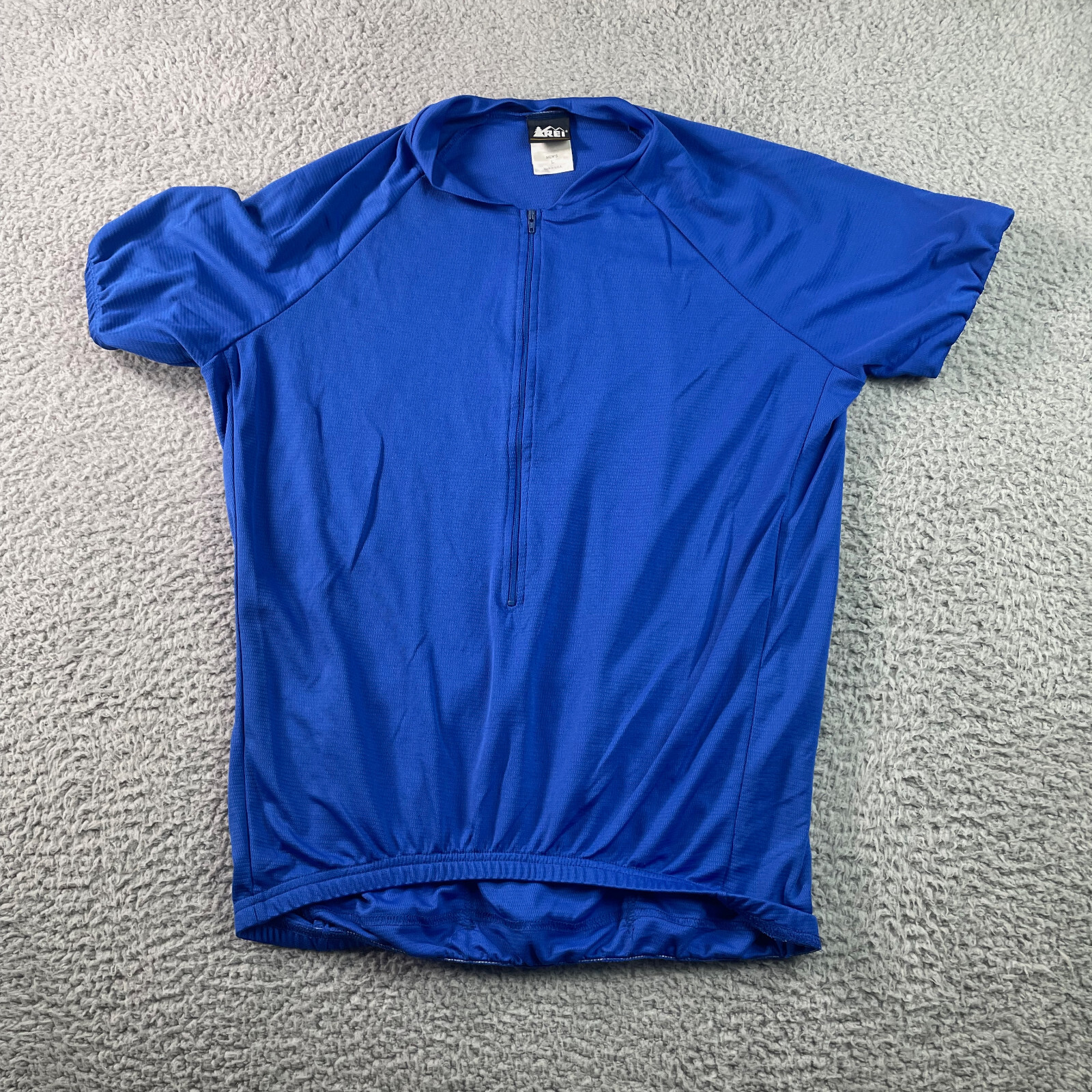 REI Cycle Jersey Men’s L Made in USA Blue Short Sleeve Lightweight Performance*