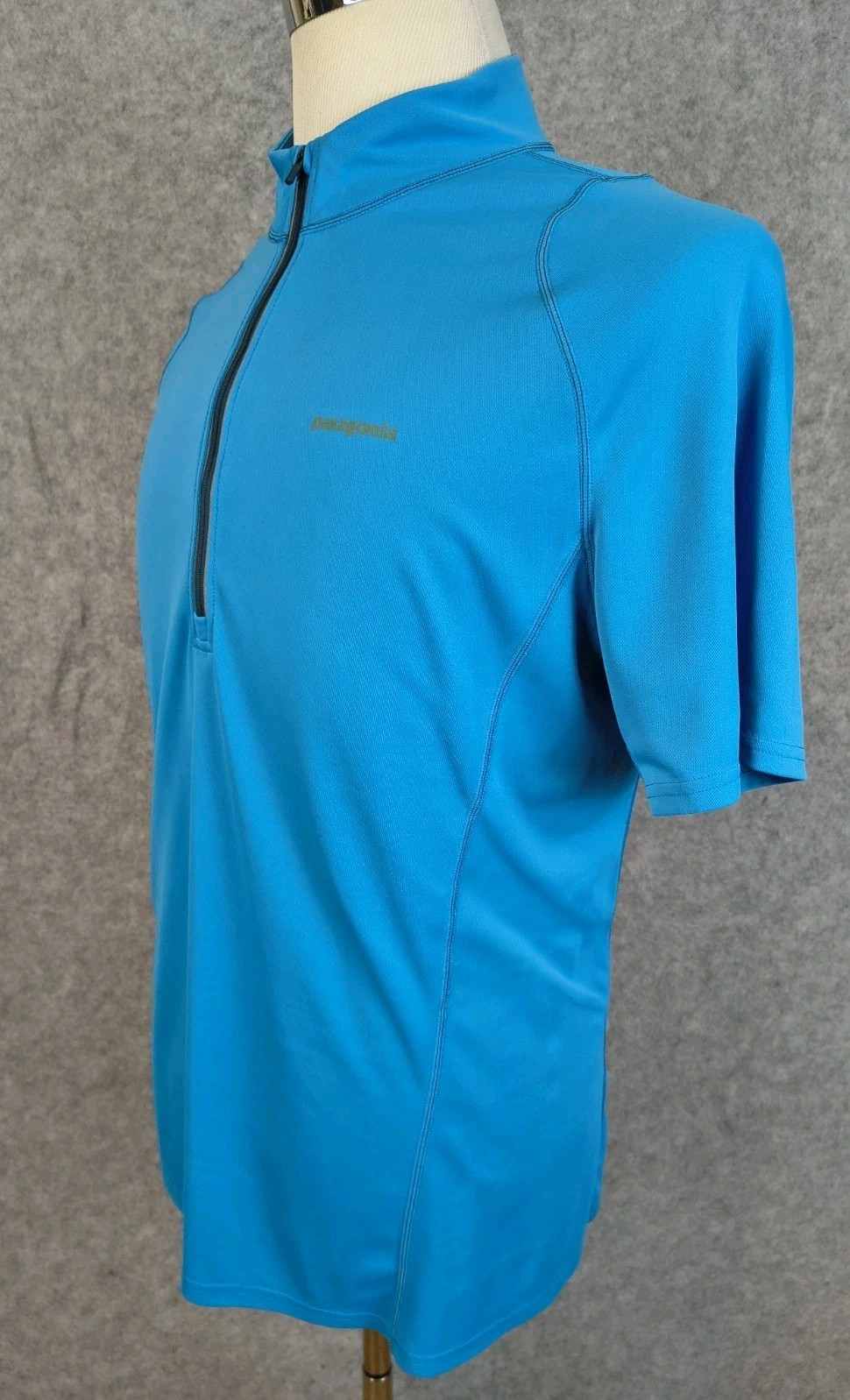 Patagonia Capilene Shirts Men Sz L Polo Performance Half Zip Blue Short Sleeves