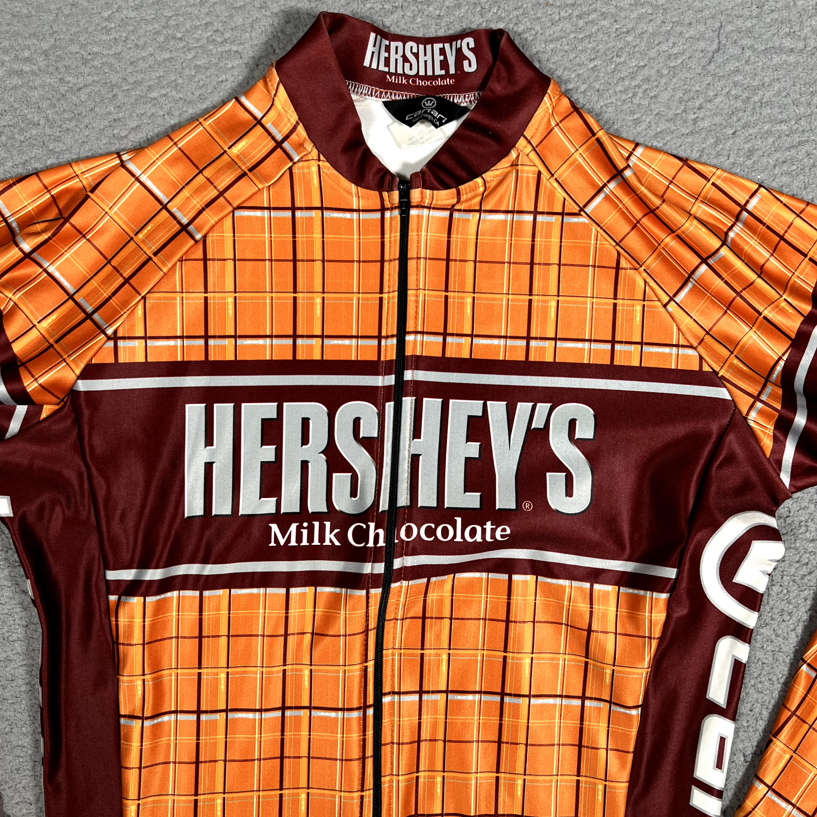 Canari Cycling Jacket Mens Medium Orange Hersheys Chocolate Full Zip Bike Racing