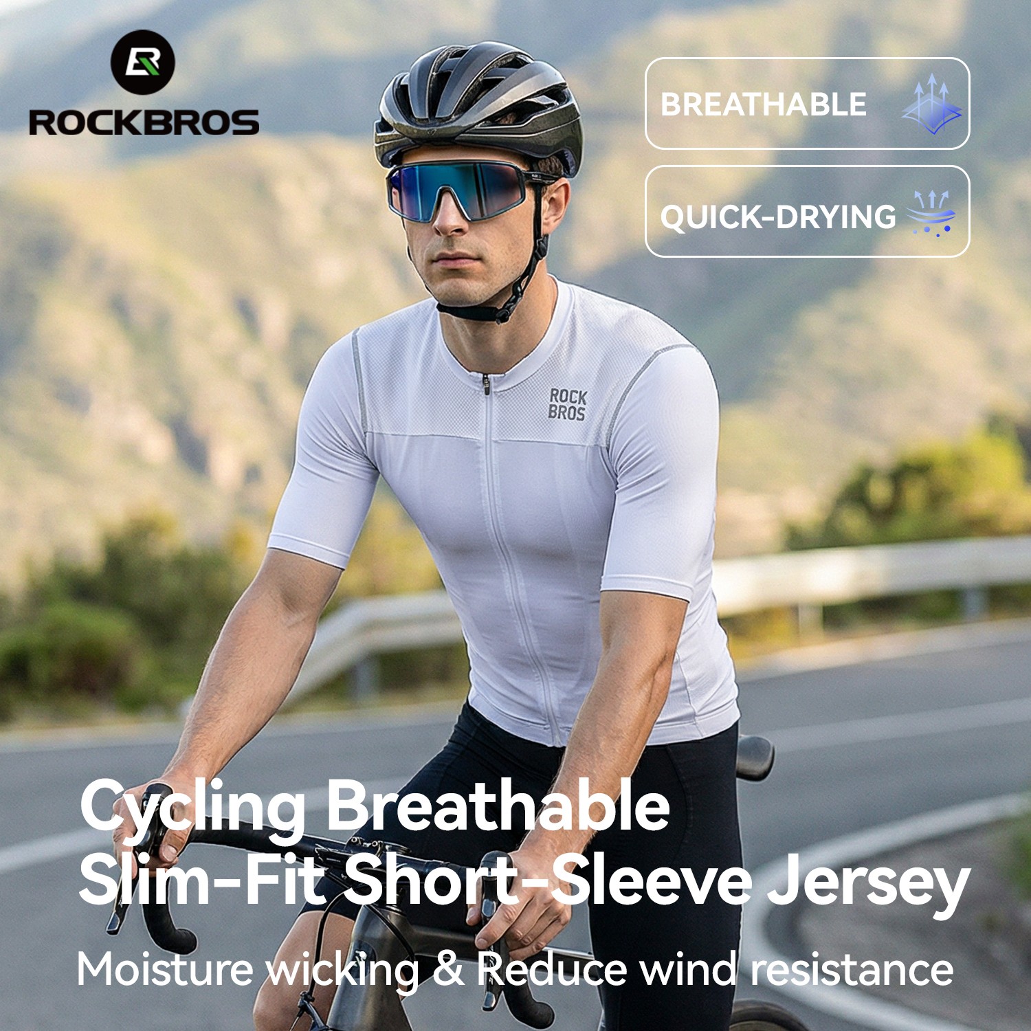 ROCKBROS Cycling Jersey Men’s Short Sleeve Slim Fit Breathable Quick Dry Shirt