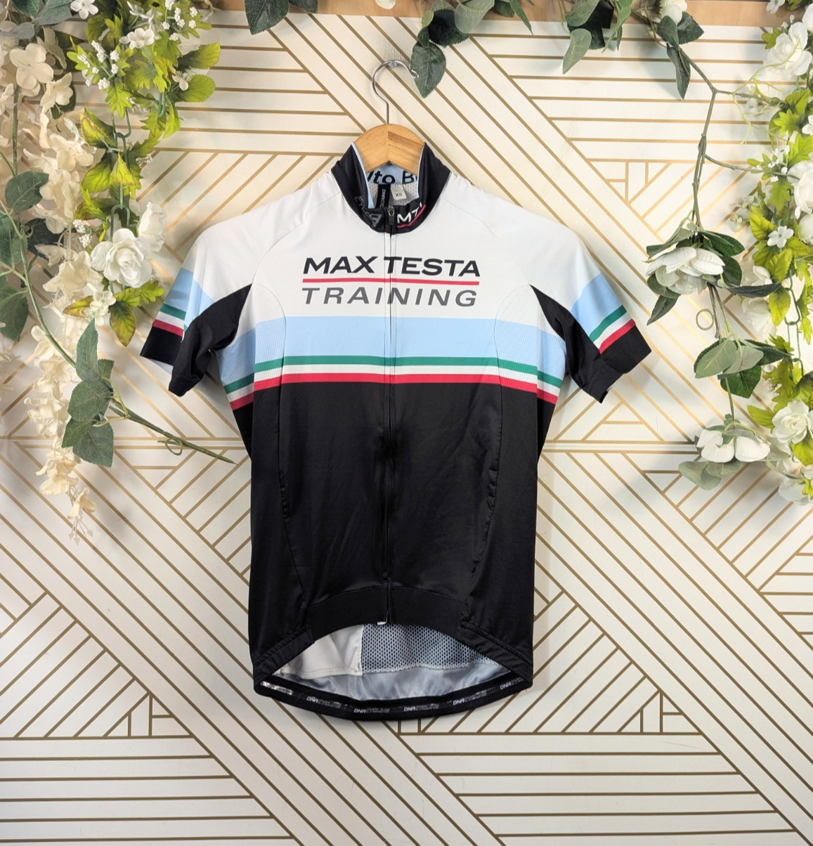 DNA Cycling Jersey Men Race Fit Full Zip Short Sleeve WHITE BLACK RED STRIPE XS