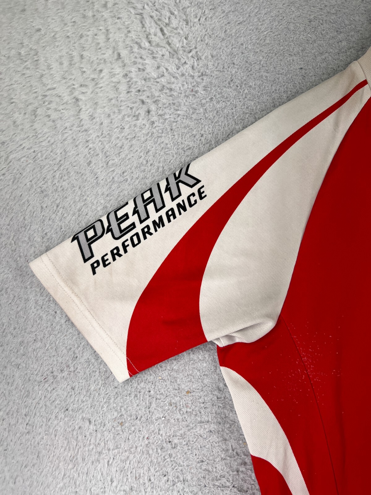 Peak Performance Cycling Jersey Adult Large Red White 1/2 Zip Pockets Poly READ