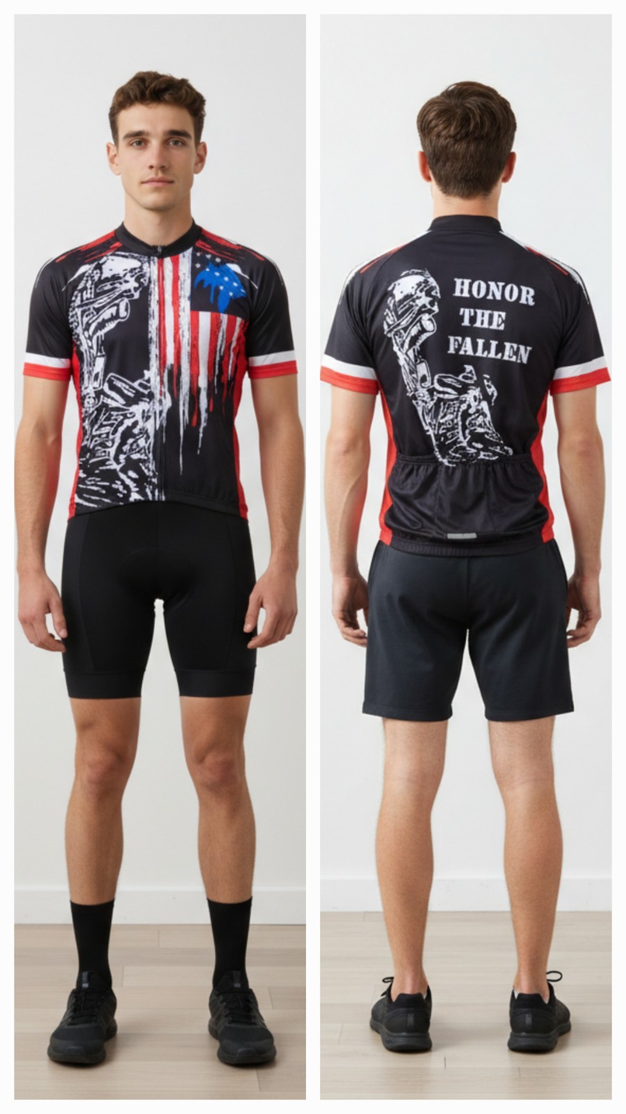 Cycling Jersey Full Zip Short Sleeve Honor the Fallen Men Size XL 100% Poly