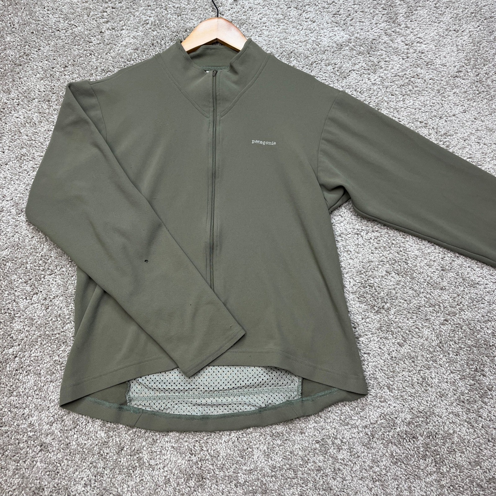 VTG Patagonia Cycling Jersey Womens Medium Olive Green 1/4 Zip Long Sleeve USA