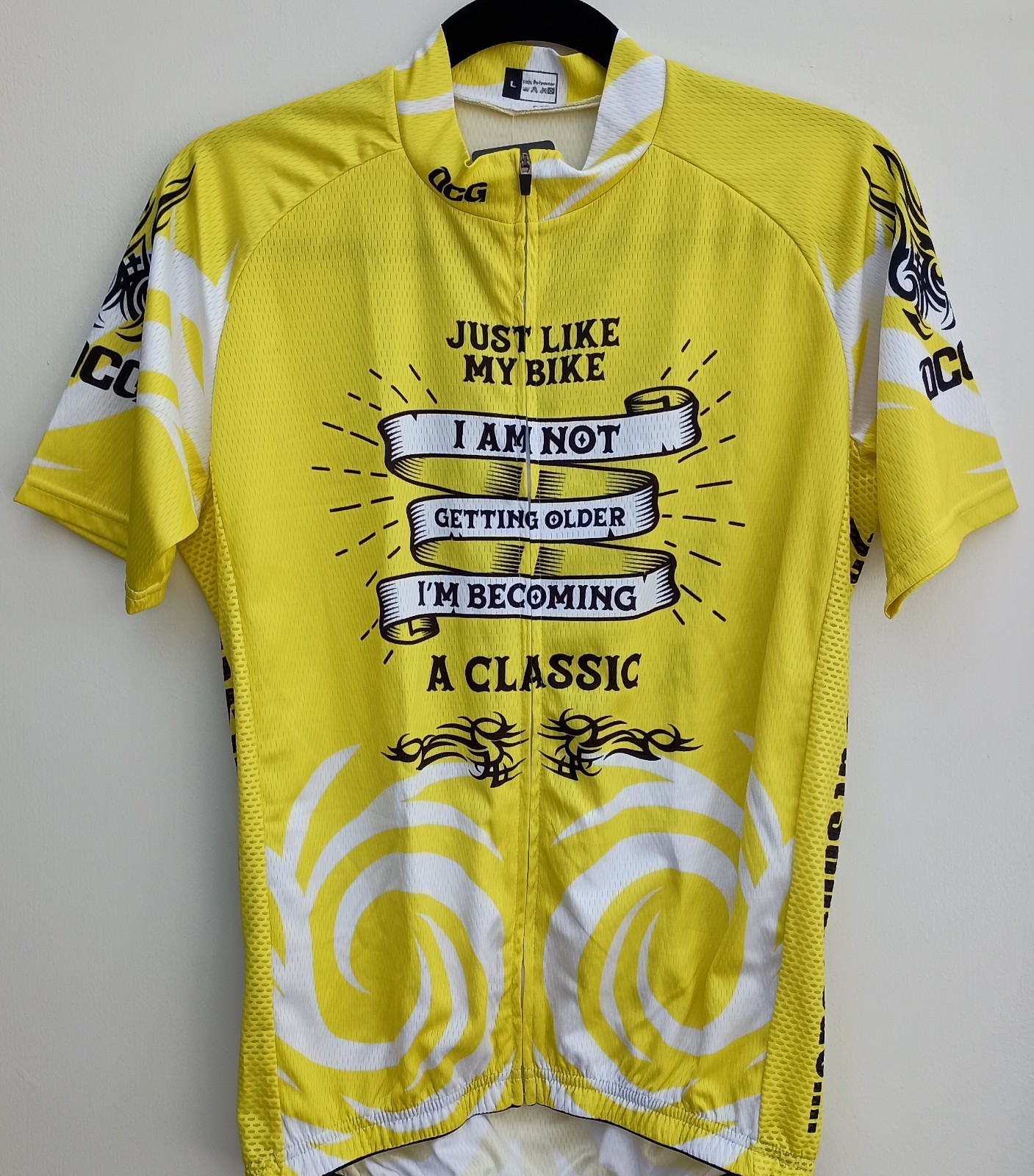 OCG NWT Bright Yellow Cycling Jersey Bicycle Shirt Full Zip Pockets Size Large