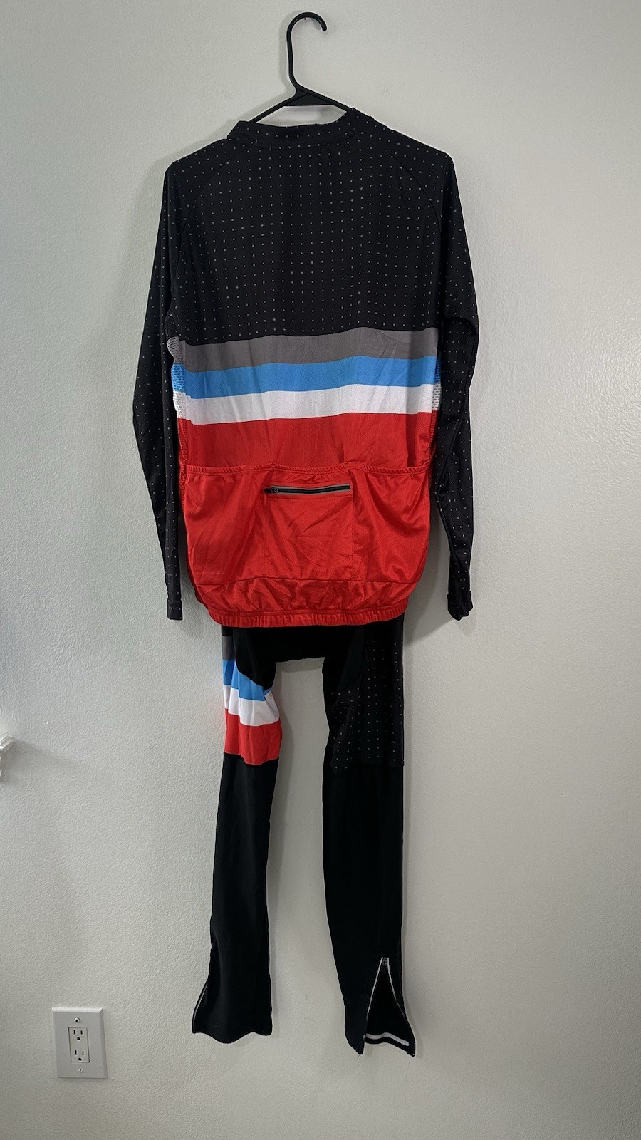 Men’s Cycling Jersey Bib Tights Set Long Sleeve Red Black Blue Padded XL