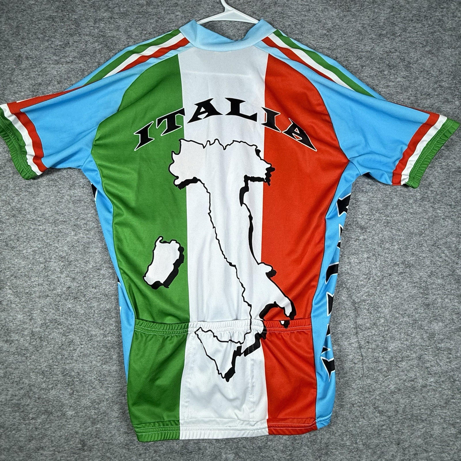 Italy Flag Shirt Large Blue All Over Print 3/4 Zip Cycling Back Pockets Bicycle