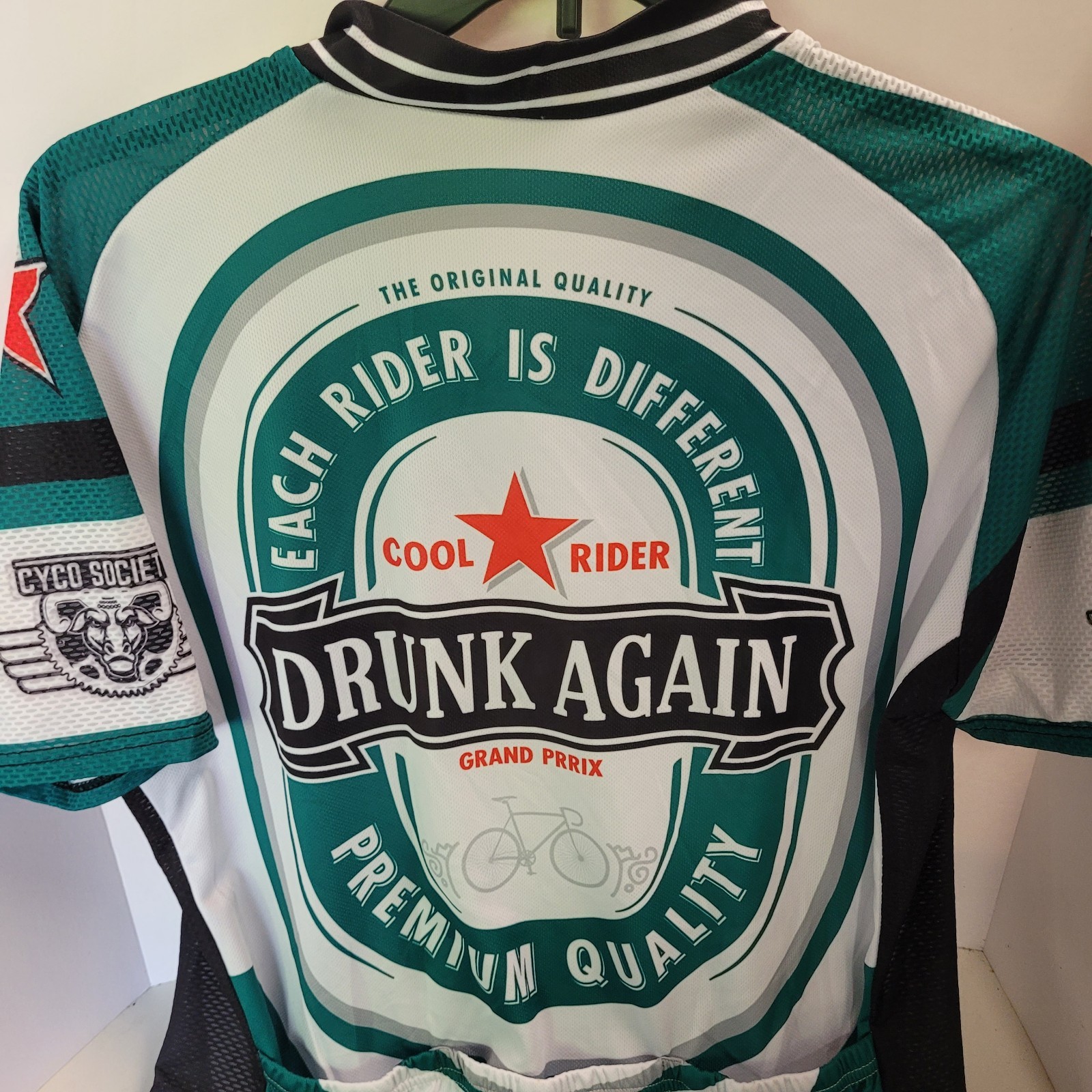 Drunk Again Bicycling Jersey, Heineken Logo, Zip Up Jersey, Cyco Society XXL