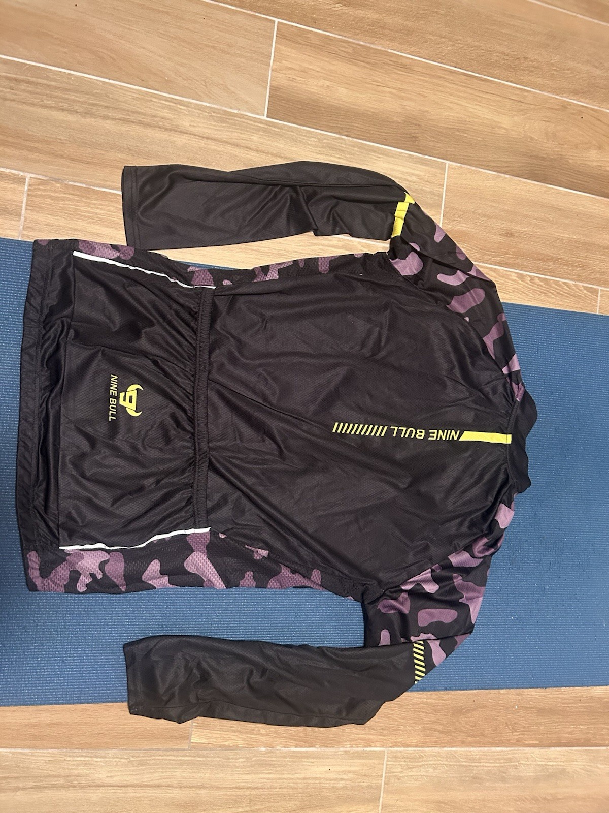 Nine Bull Full Zip Cycling Jersey Black Purple Yellow Camo Long Sleeve XL