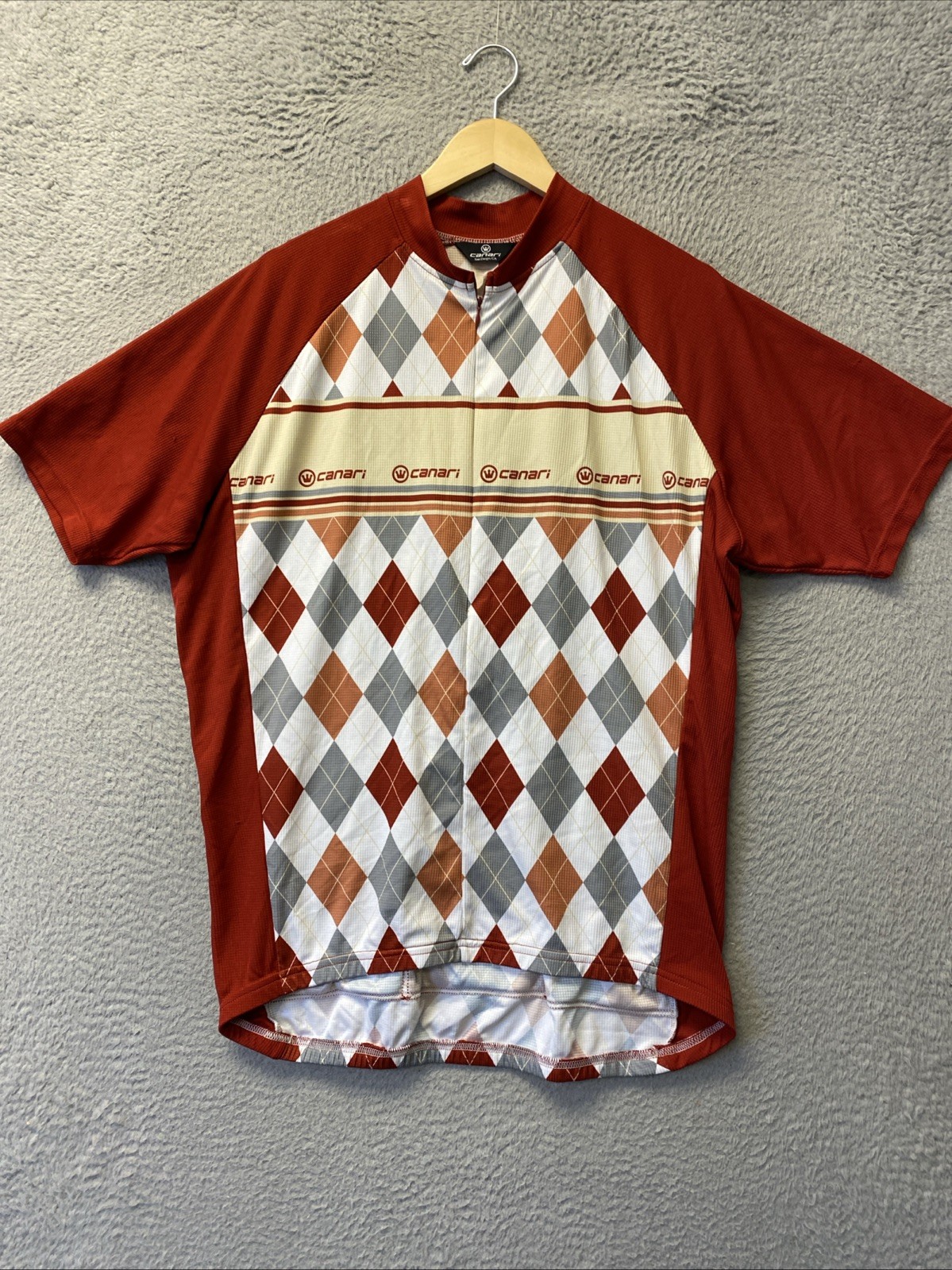 Canari Cycling Jersey Men’s XXL Brown USA Made Plaid Argyle Shirt /0713