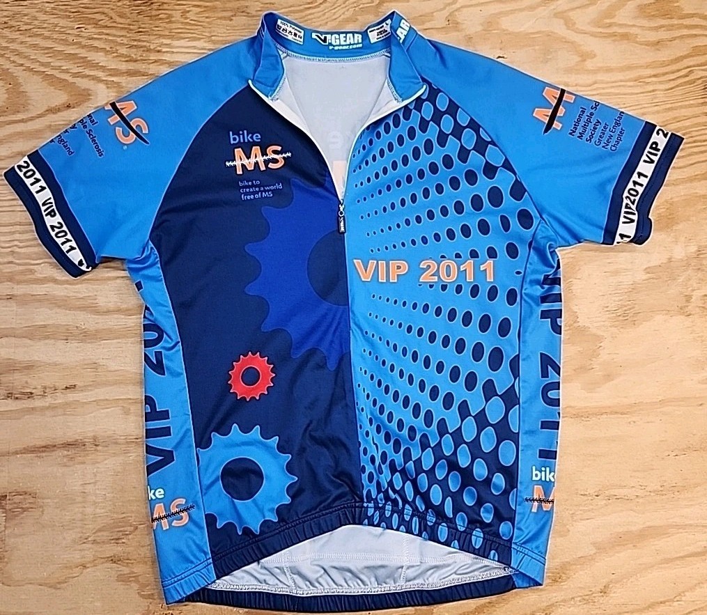 Bike MS Multiple Sclerosis Graphic Blue V-Gear Bicycle Jersey Mens Large