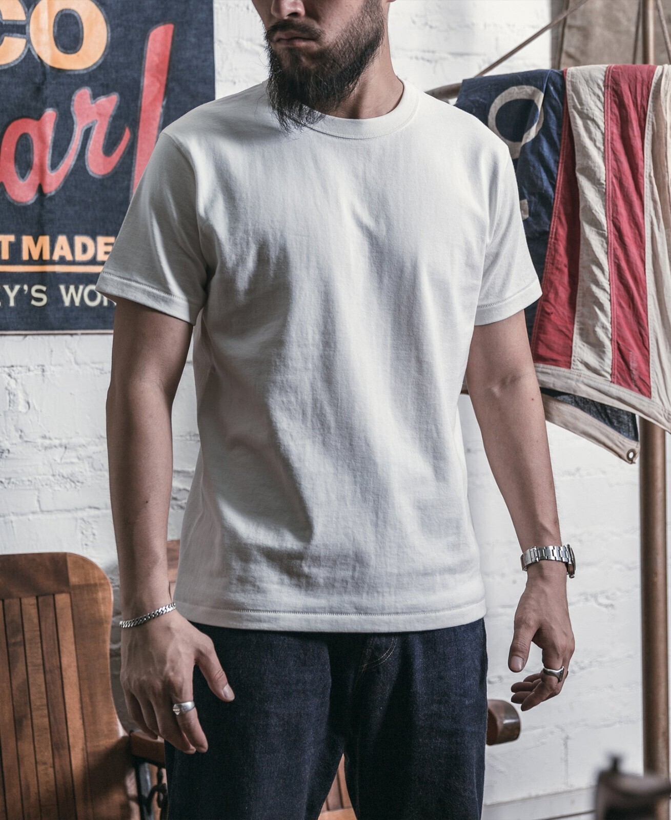 BRONSON Vintage Loopwheel Tubular Athletic T-Shirt Men Basic Tee 100% Cotton