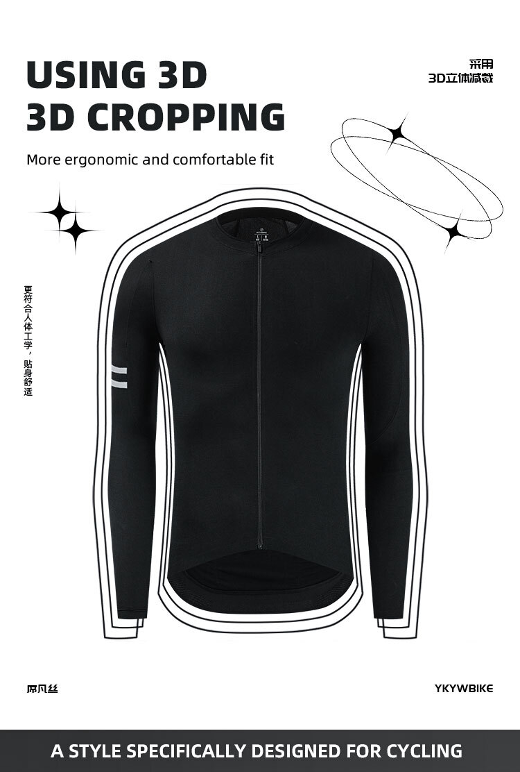 Mens Cycling Jersey Long Sleeve Bike Shirts YKK Full Zip MTB Bicycle Clothing