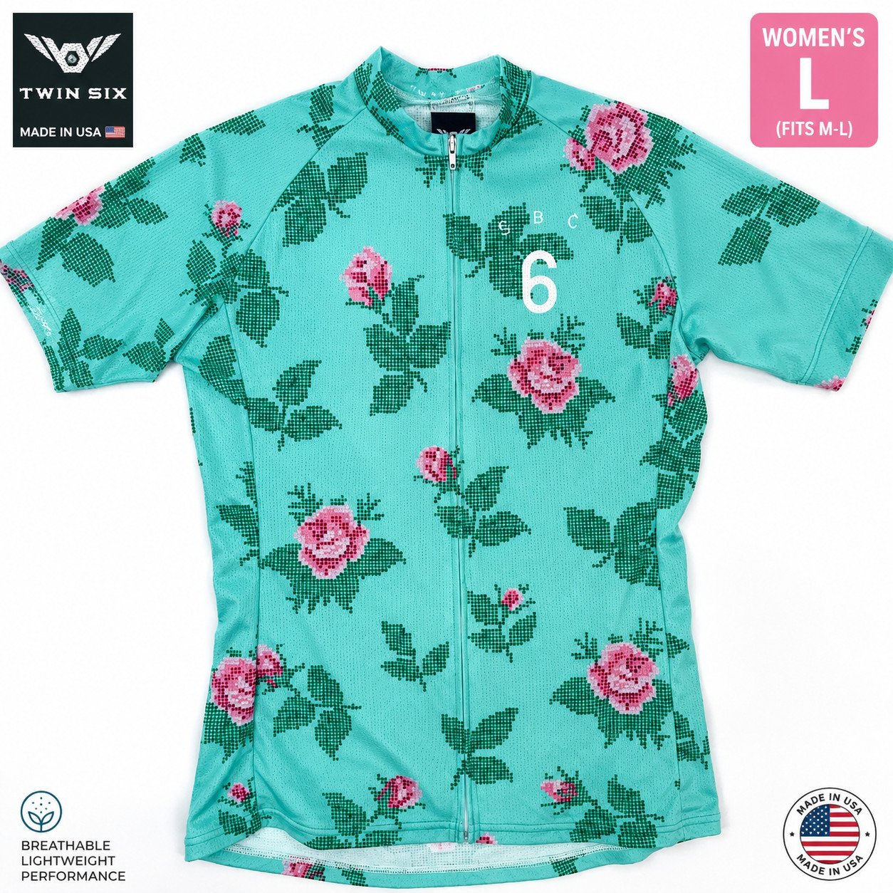 Twin Six Women’s Cycling Jersey Floral USA Made Size L M Bike Club Raglan